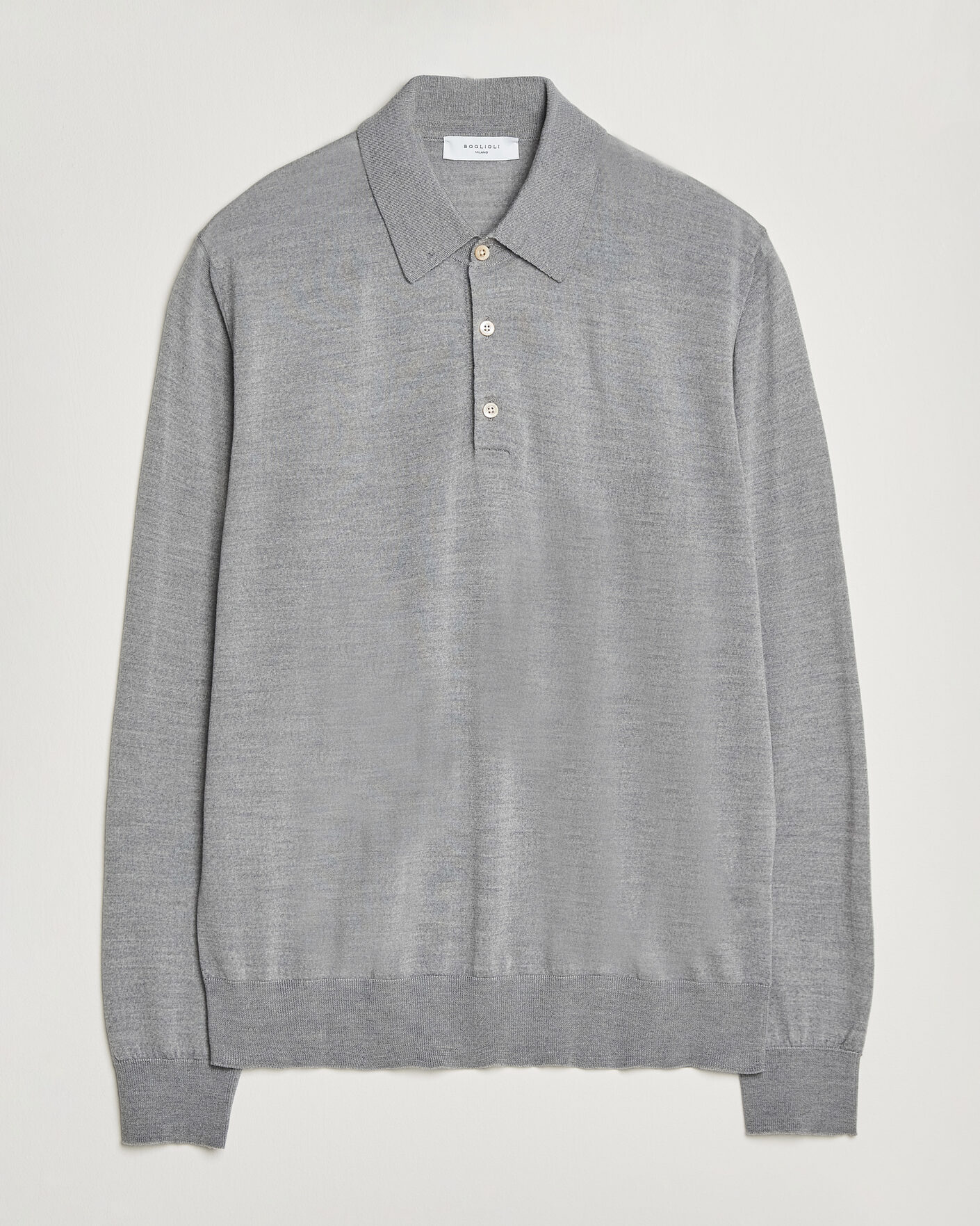 Herre | Gensere | Boglioli | Knitted Long Sleeve Polo Light Grey