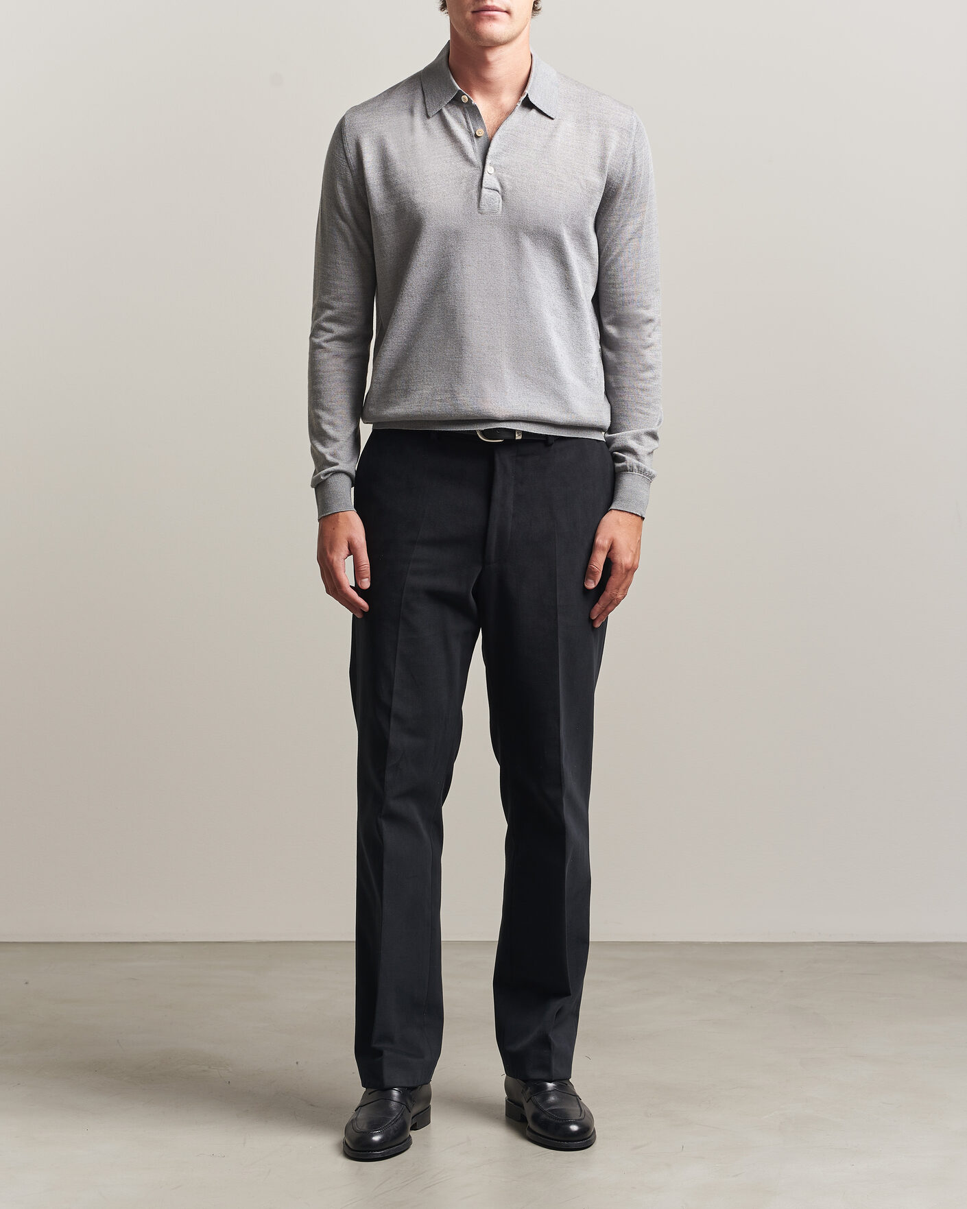 Herre | Gensere | Boglioli | Knitted Long Sleeve Polo Light Grey