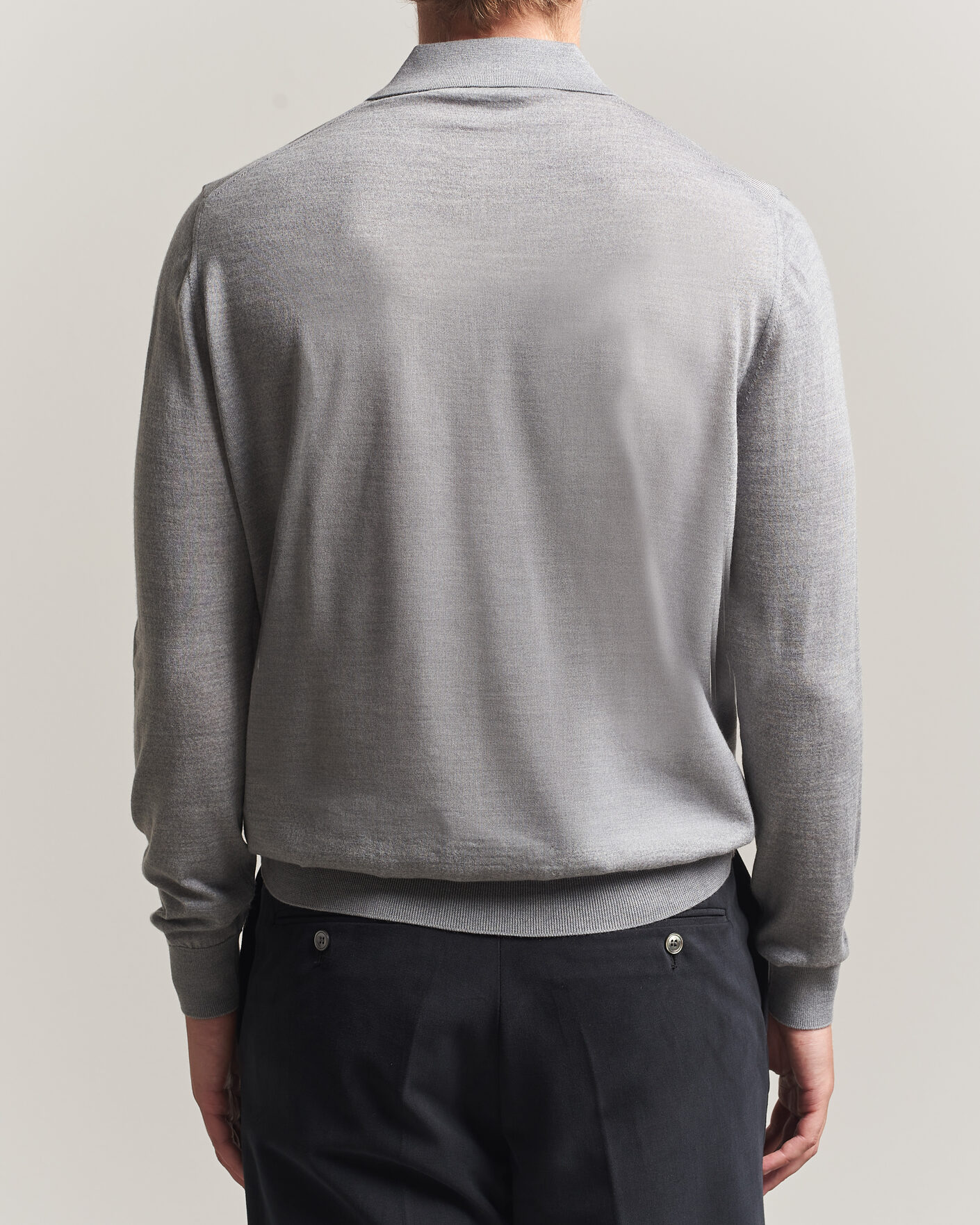 Herre | Gensere | Boglioli | Knitted Long Sleeve Polo Light Grey