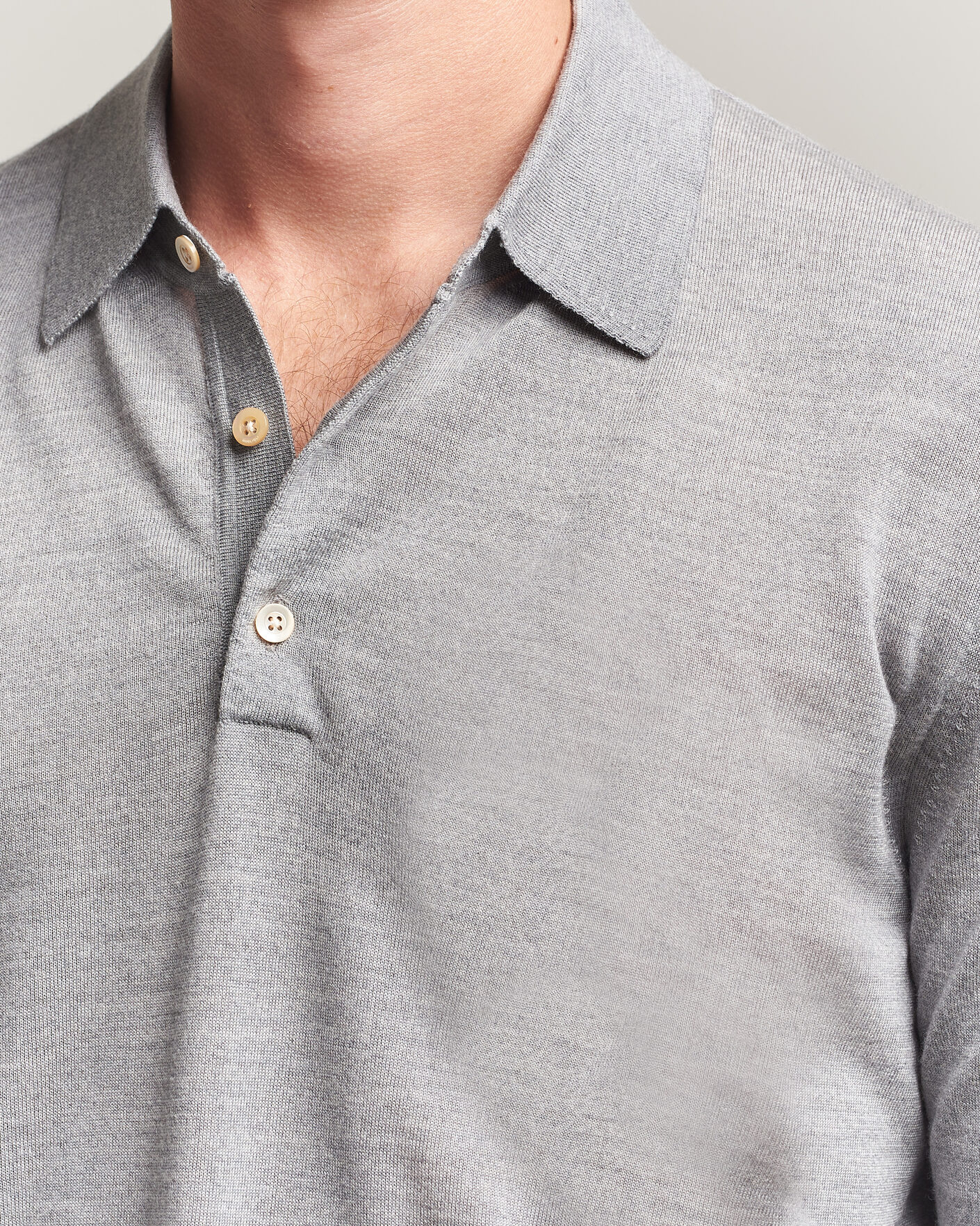 Herre | Gensere | Boglioli | Knitted Long Sleeve Polo Light Grey