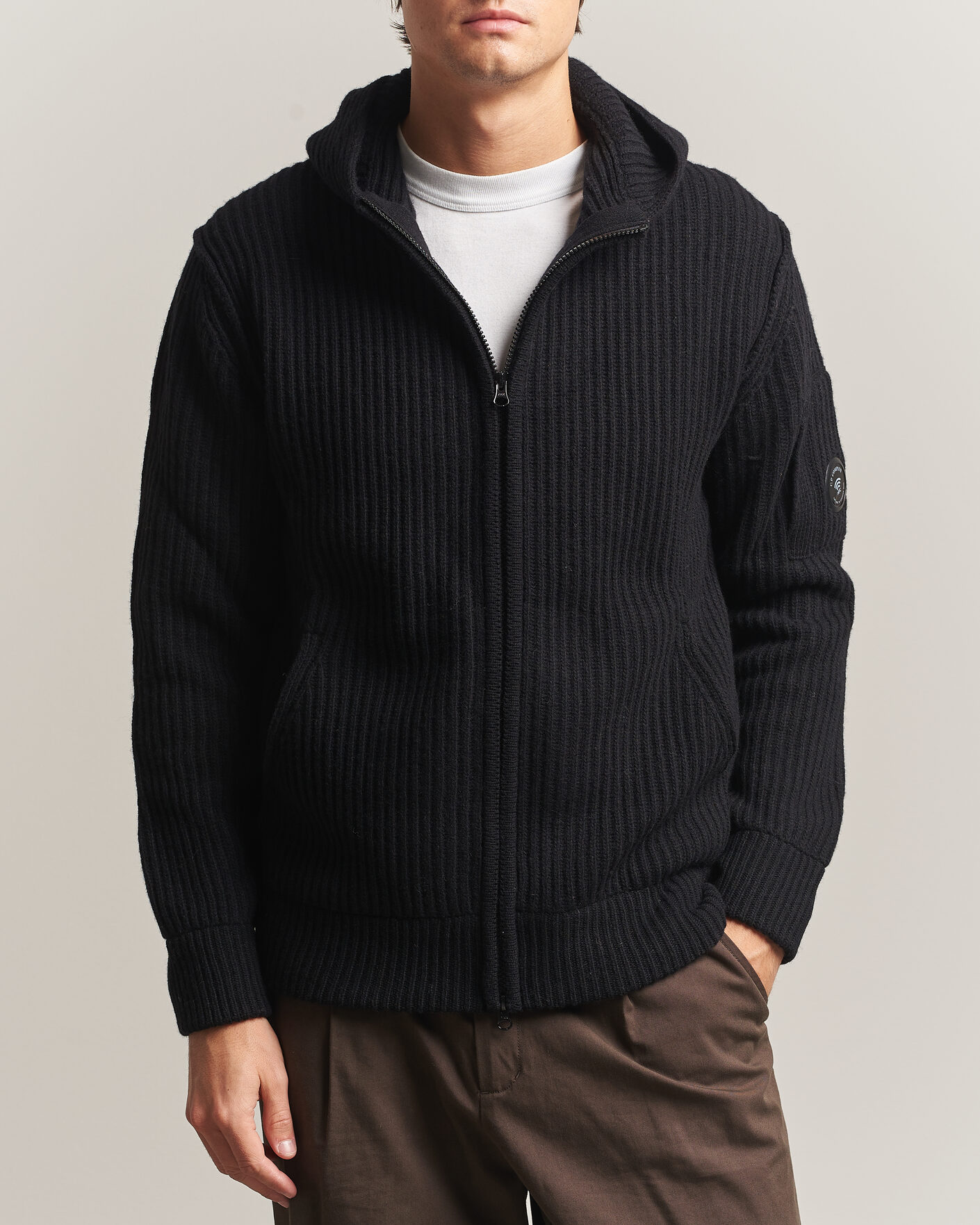 Herre | Gensere | C.P. Company | Heavy Lambswool Hood Zip Black