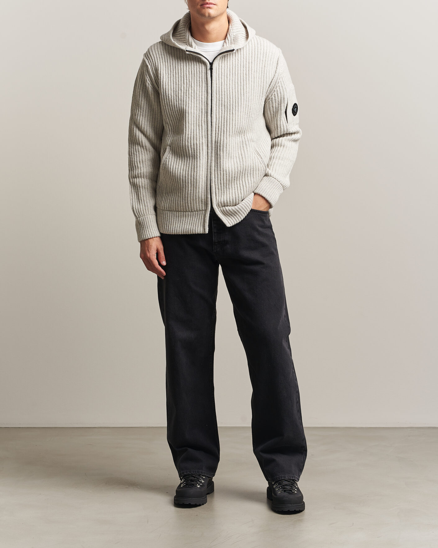 Herre | Gensere | C.P. Company | Heavy Lambswool Hood Zip Light Grey
