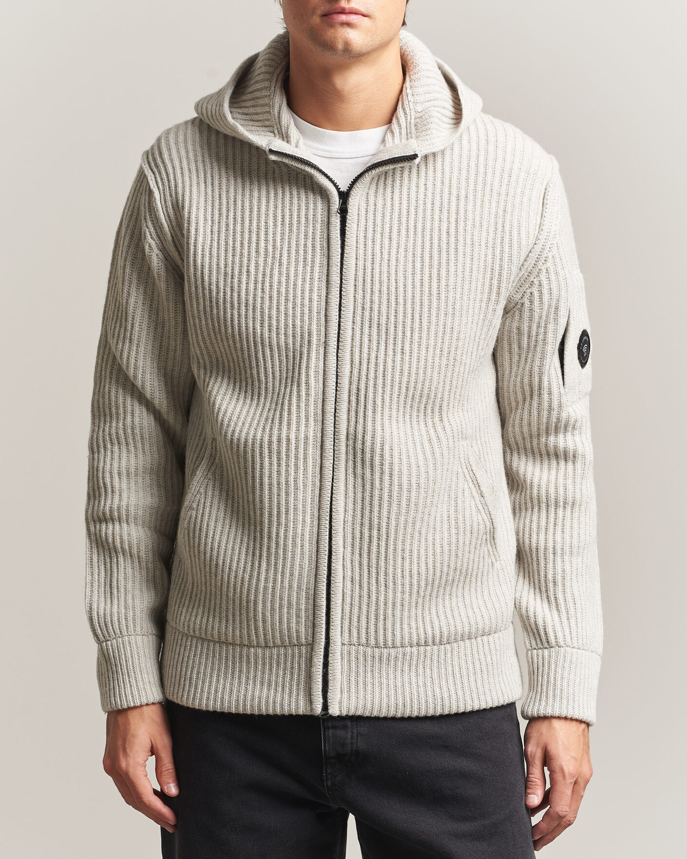 Herre | Gensere | C.P. Company | Heavy Lambswool Hood Zip Light Grey