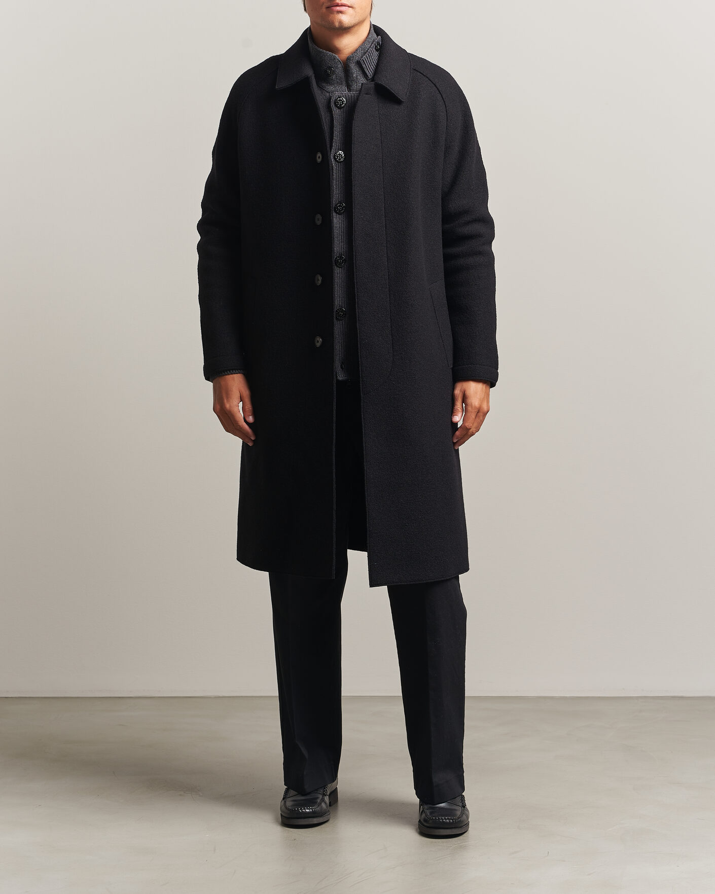 Herre | Jakker | Harris Wharf London | Boiled Wool Fly Front Balmacan Coat Black
