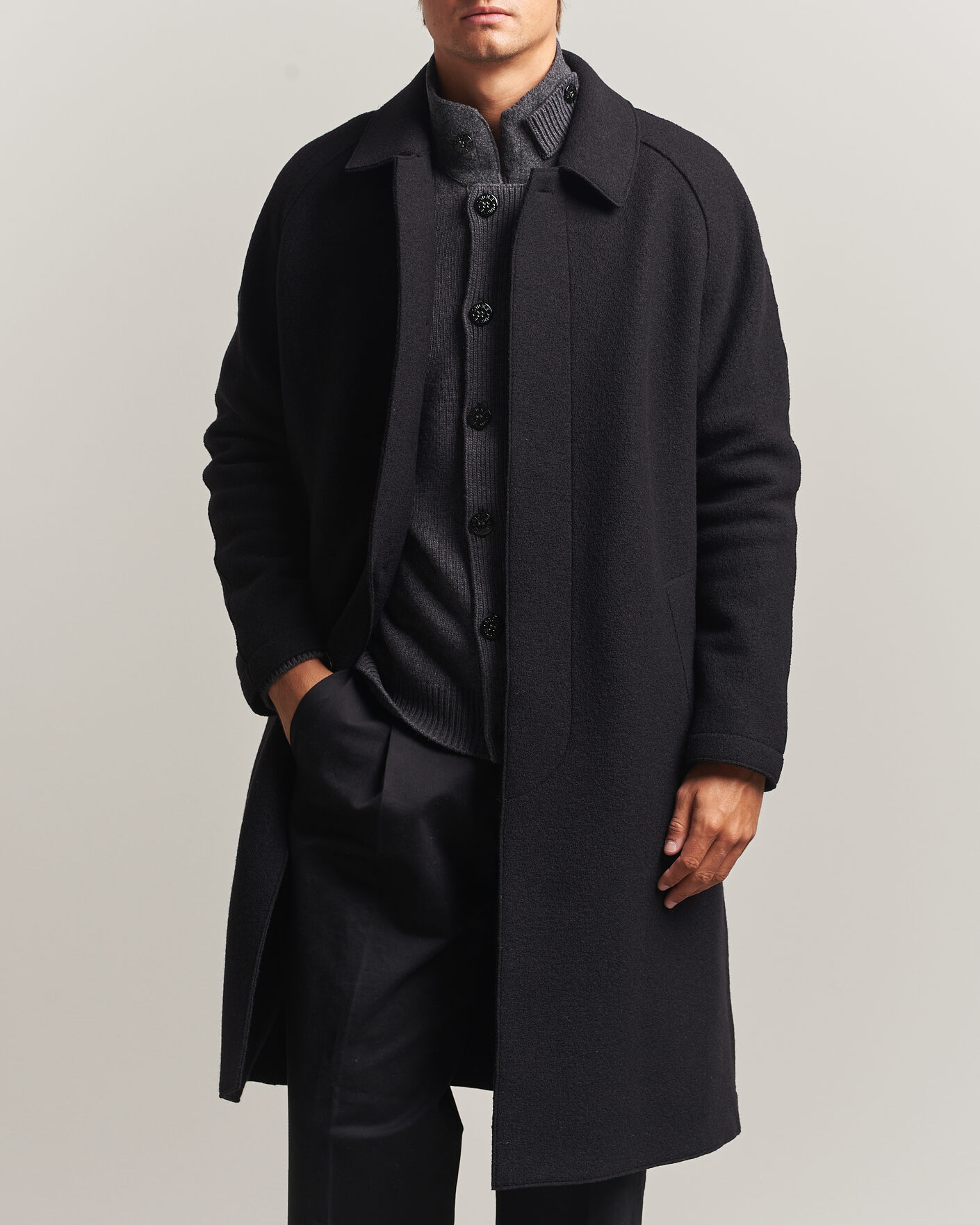 Herre | Jakker | Harris Wharf London | Boiled Wool Fly Front Balmacan Coat Black