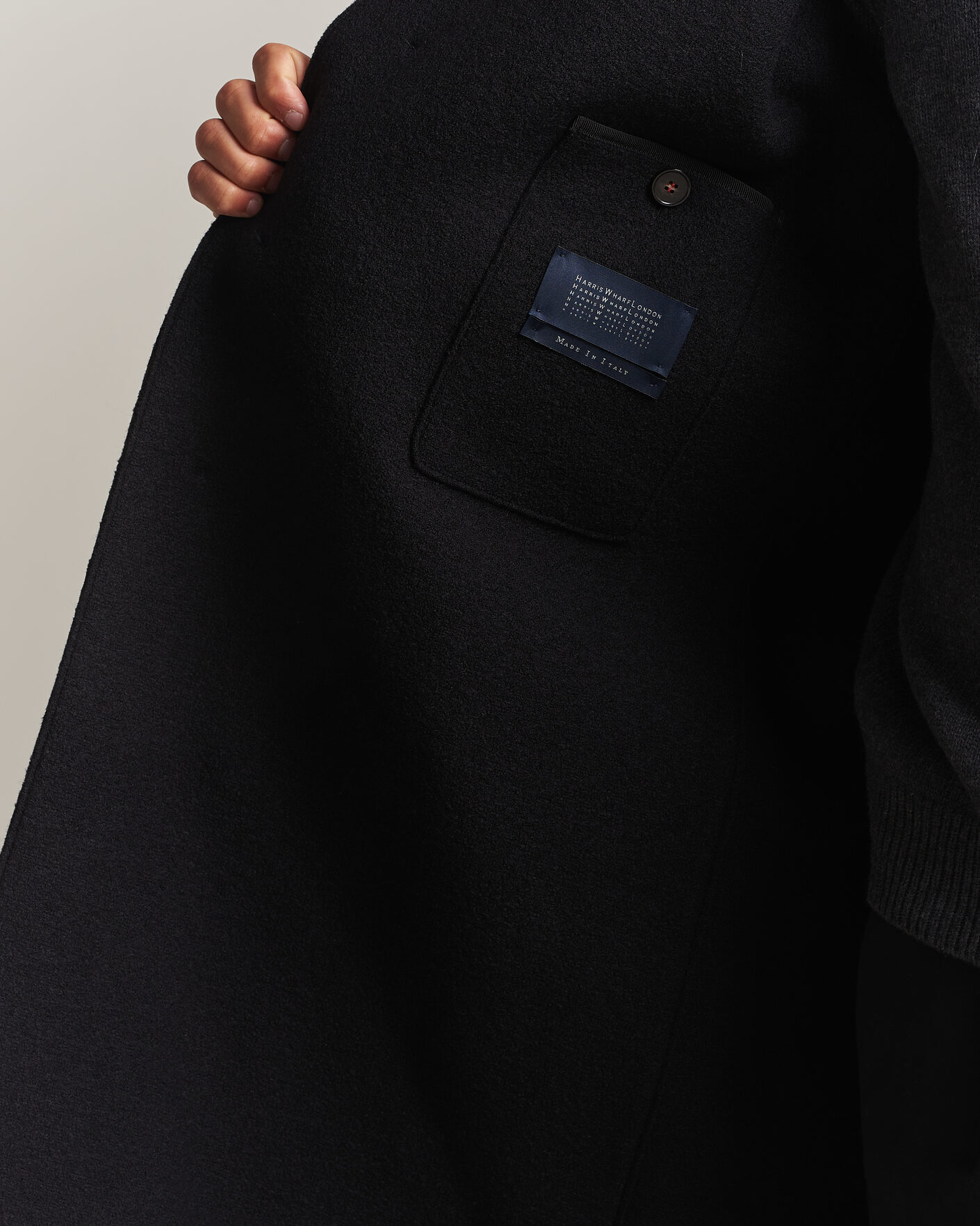 Herre | Jakker | Harris Wharf London | Boiled Wool Fly Front Balmacan Coat Black