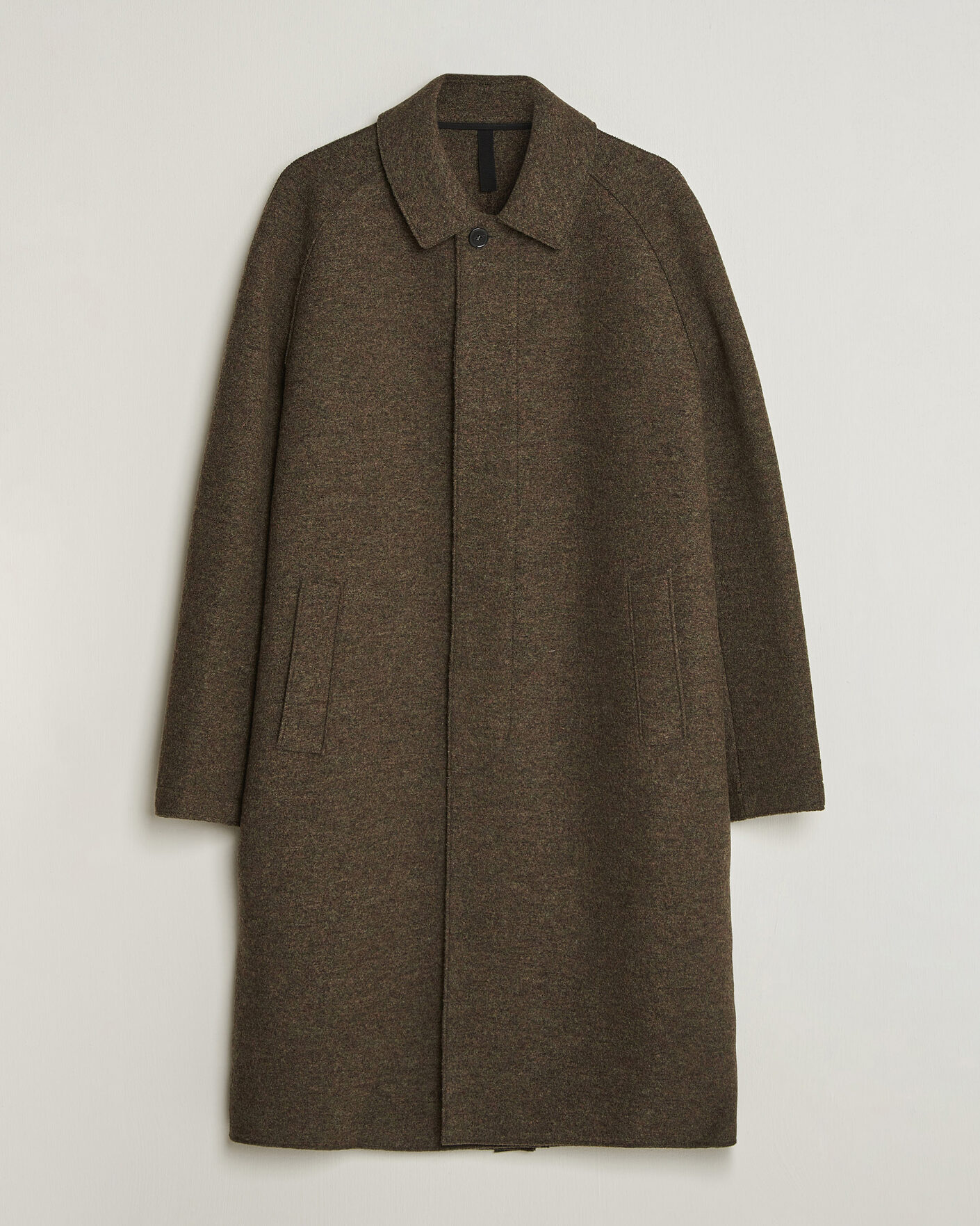 Herre | Jakker | Harris Wharf London | Boiled Wool Fly Front Balmacan Coat Brown/Green