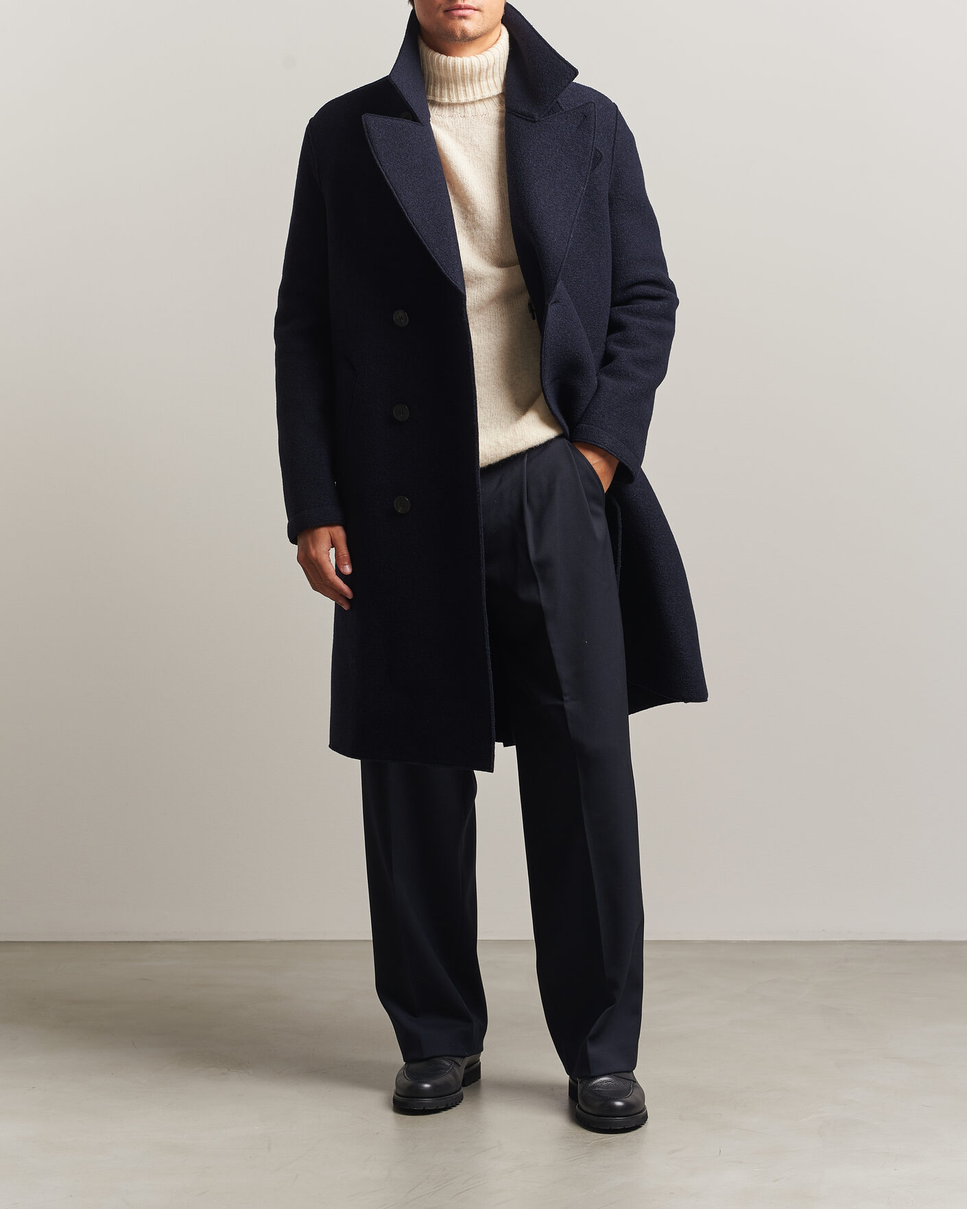 Herre | Jakker | Harris Wharf London | Pressed Wool Long Peacoat Navy Blue
