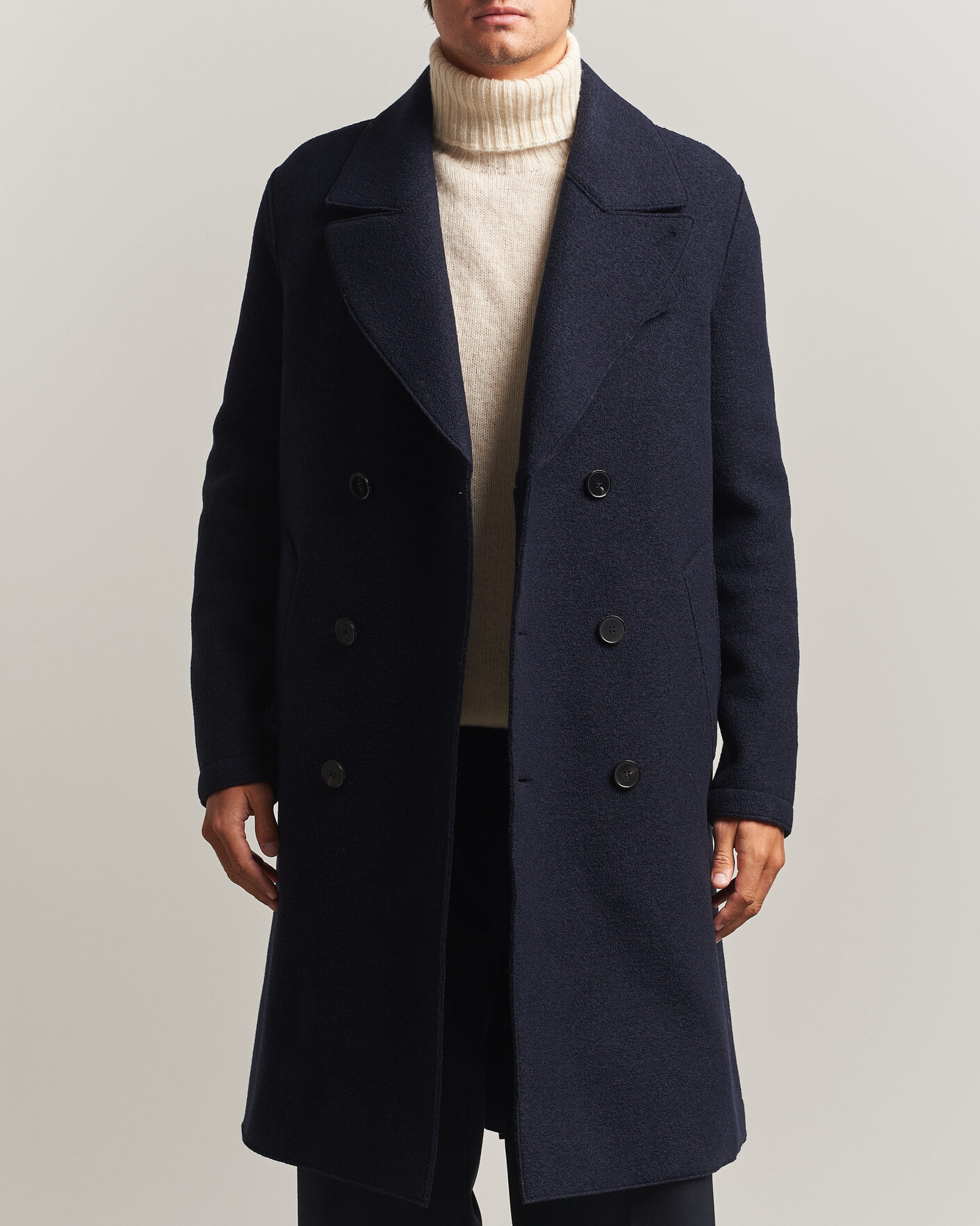 Herre | Jakker | Harris Wharf London | Pressed Wool Long Peacoat Navy Blue