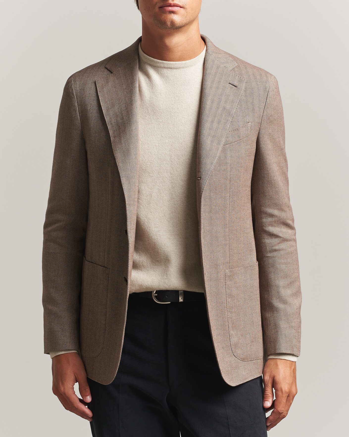 Herre | Dressjakker | Caruso | Aida Herringbone Cotton Flannel Blazer Beige