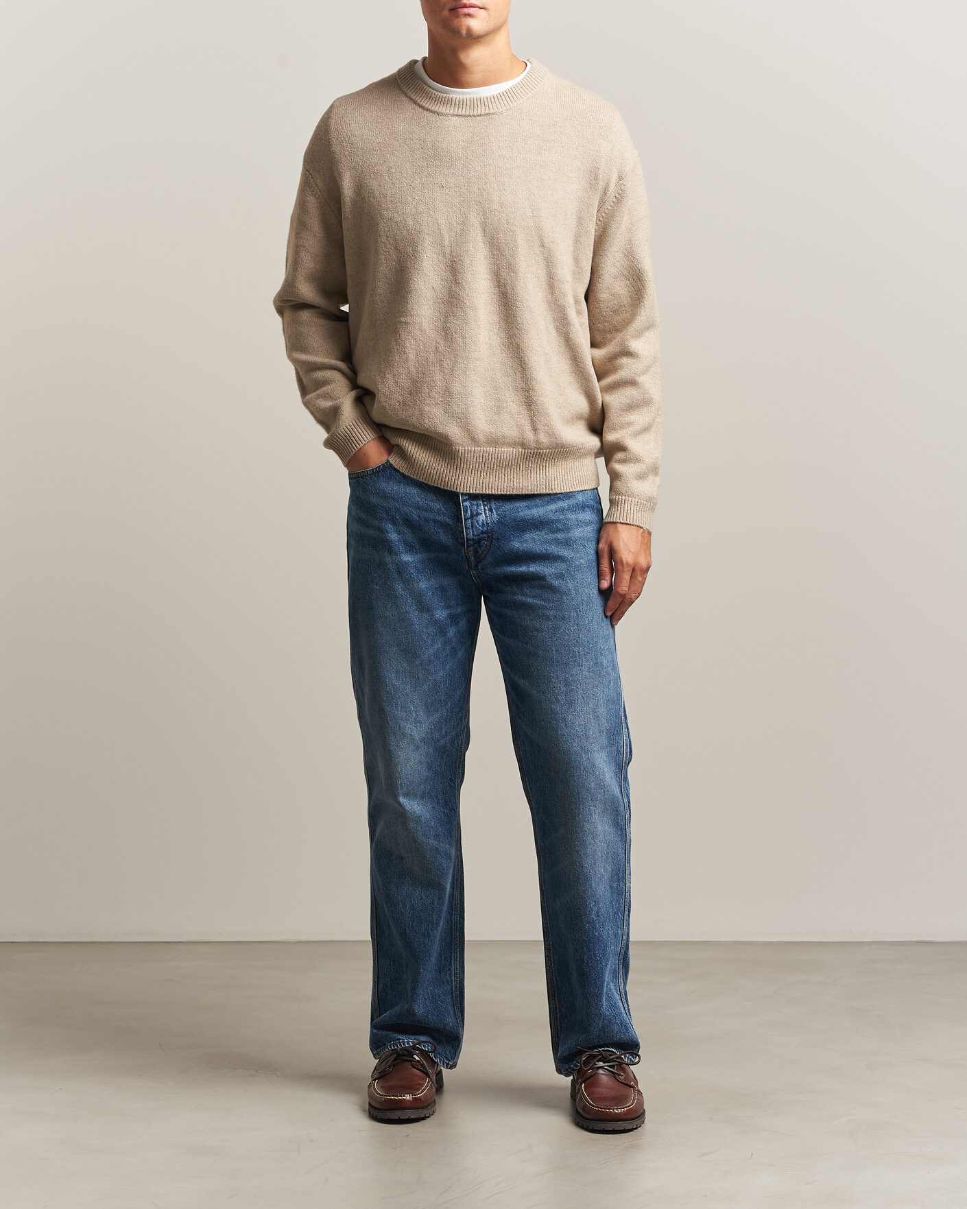 Herre | Gensere | KnowledgeCotton Apparel | Knitted Crewneck Feather Grey