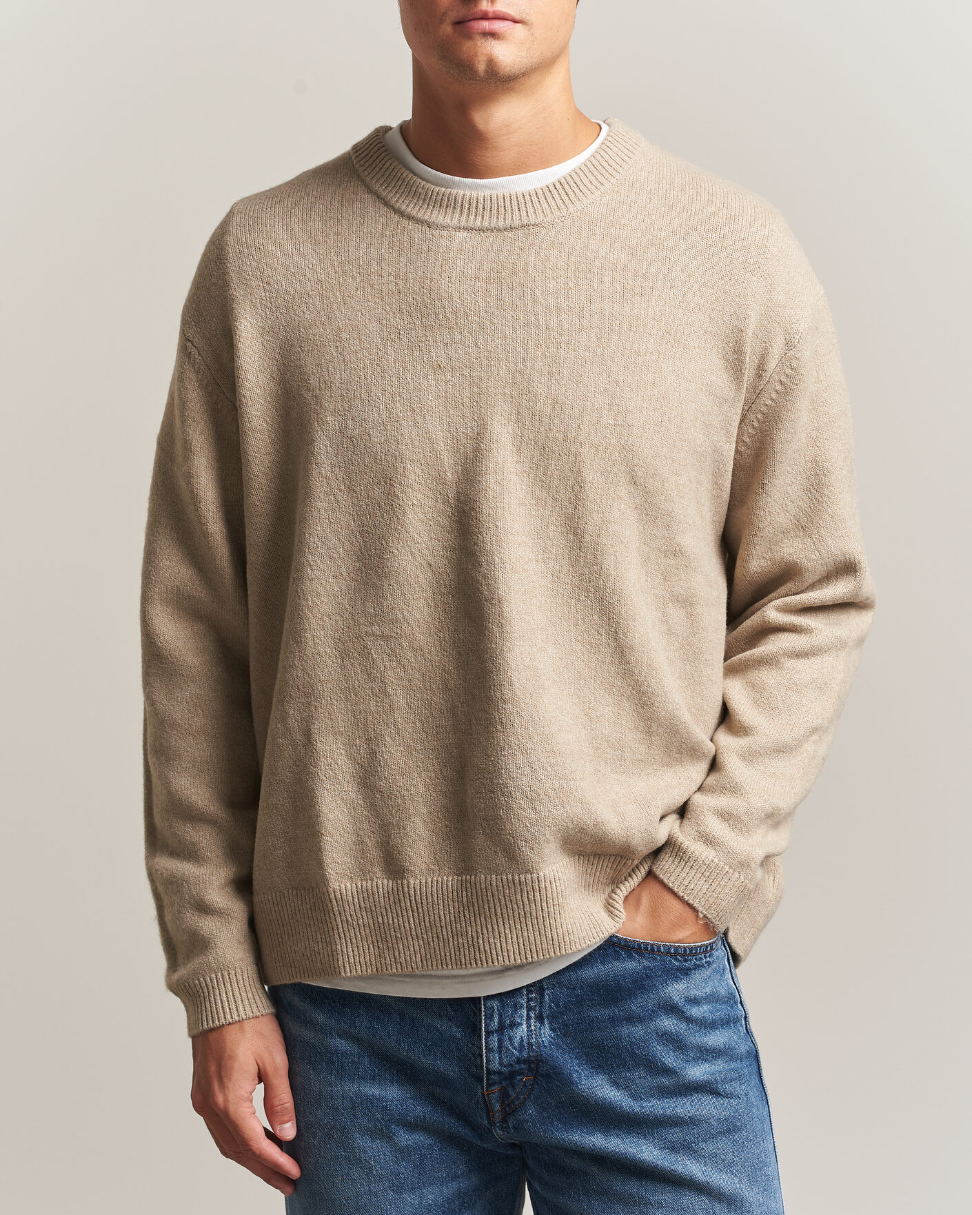 Herre | Gensere | KnowledgeCotton Apparel | Knitted Crewneck Feather Grey