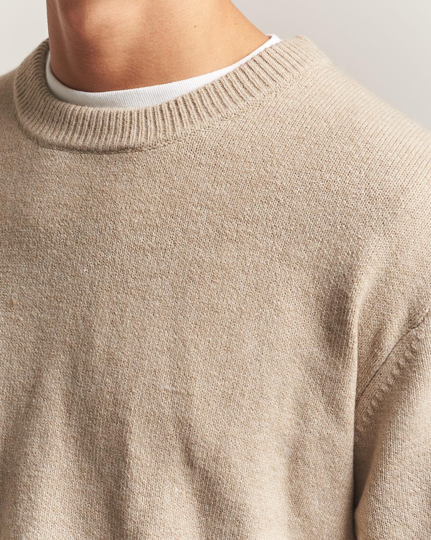 Herre | Gensere | KnowledgeCotton Apparel | Knitted Crewneck Feather Grey