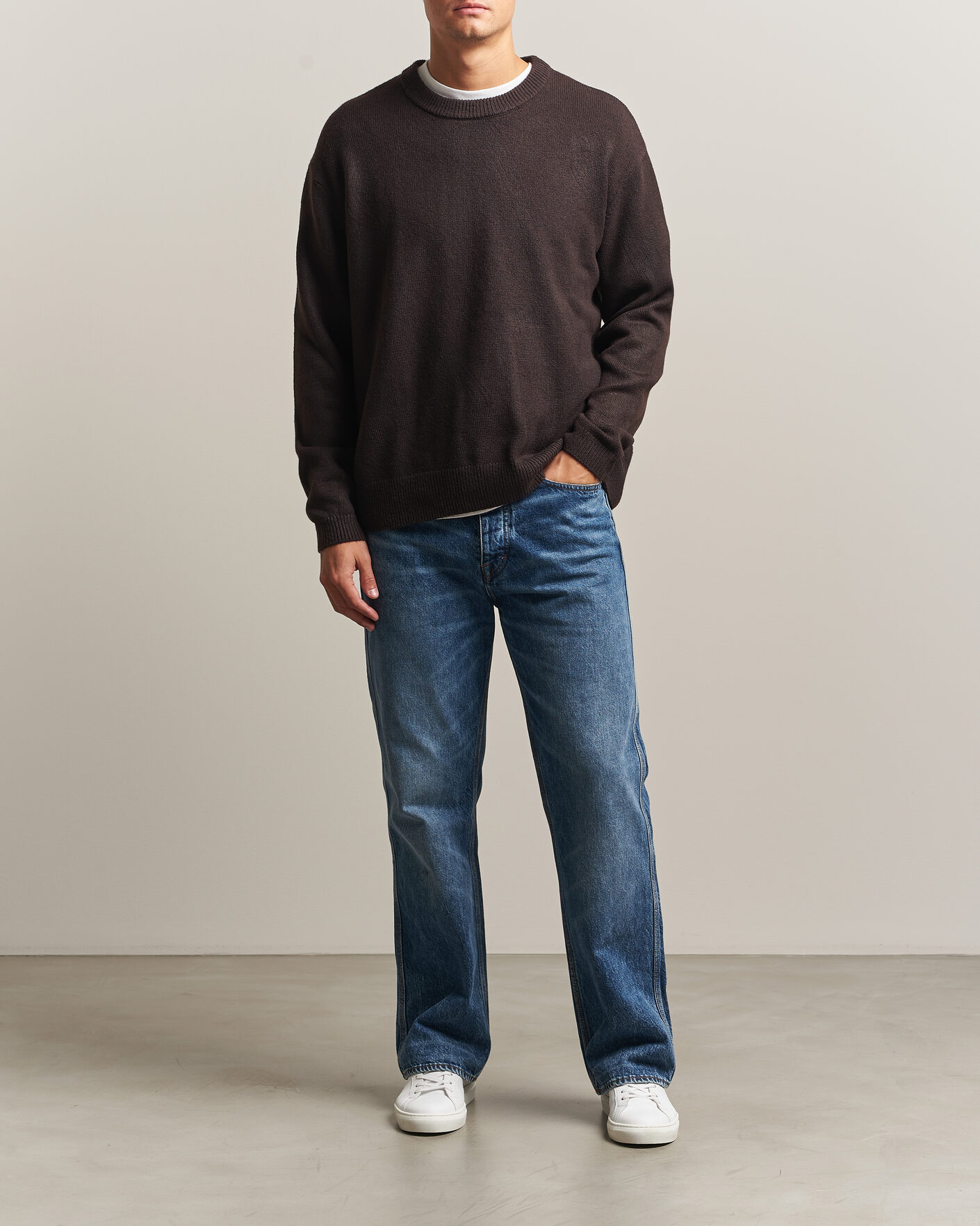 Herre | Gensere | KnowledgeCotton Apparel | Knitted Crewneck Chocolate Tort