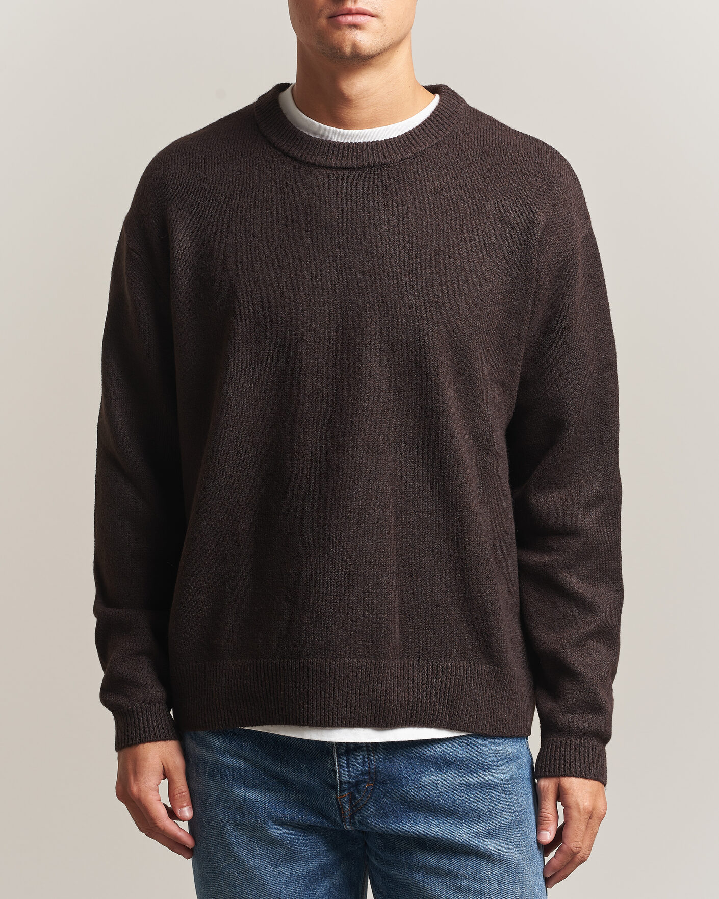 Herre | Gensere | KnowledgeCotton Apparel | Knitted Crewneck Chocolate Tort