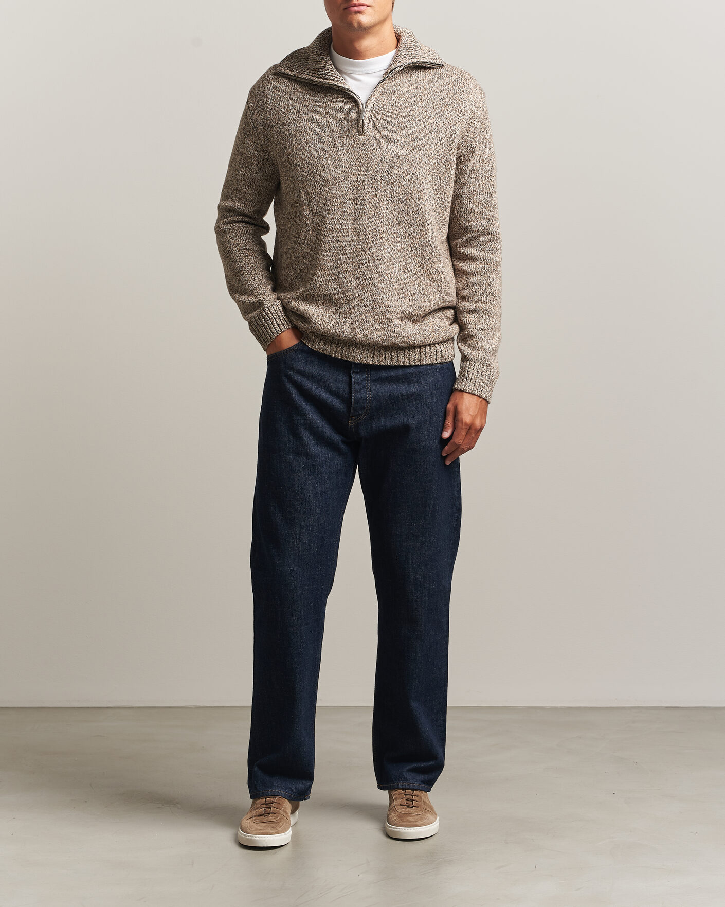 Herre | Gensere | KnowledgeCotton Apparel | Heavy Knitted Half Zip Brown