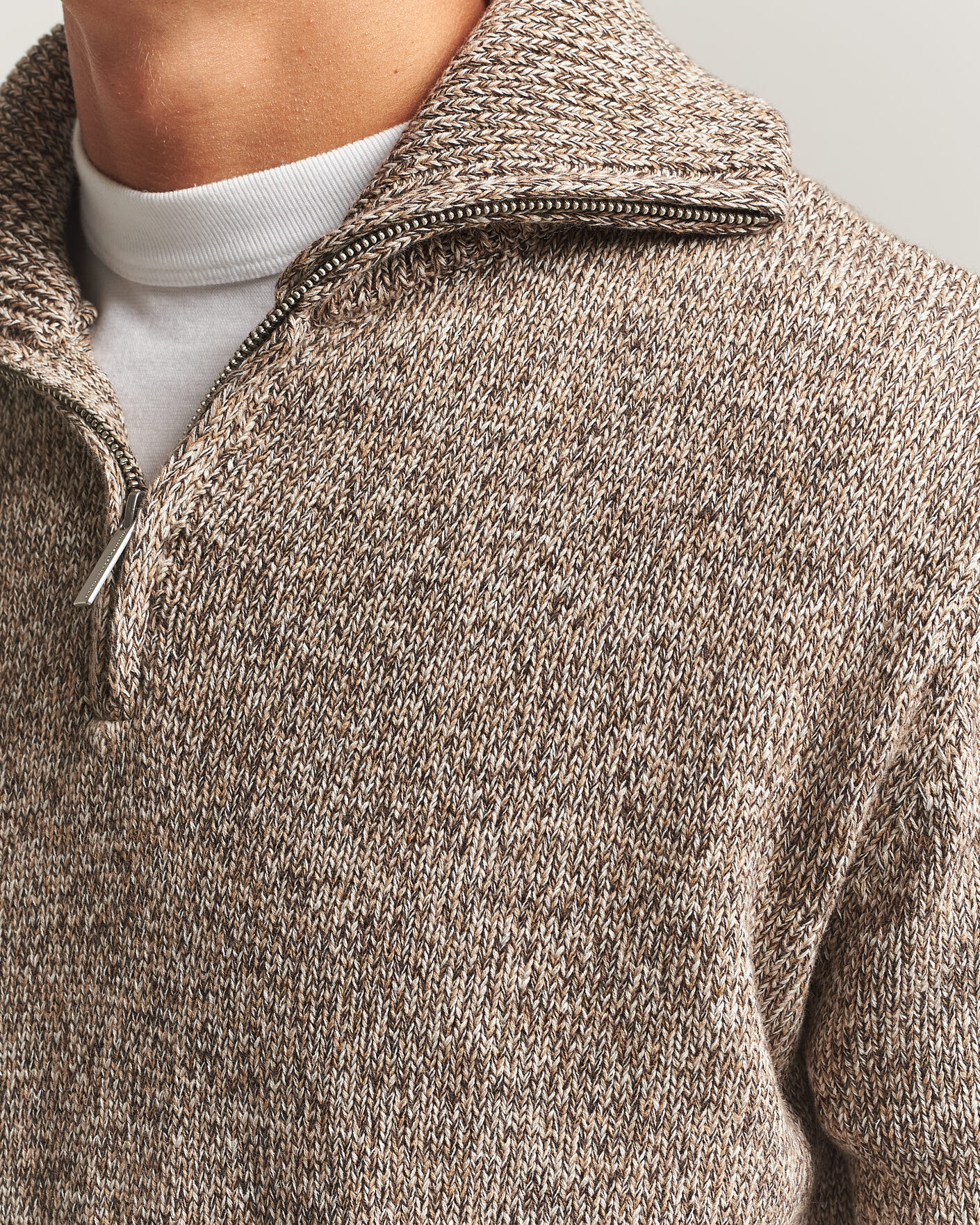 Herre | Gensere | KnowledgeCotton Apparel | Heavy Knitted Half Zip Brown
