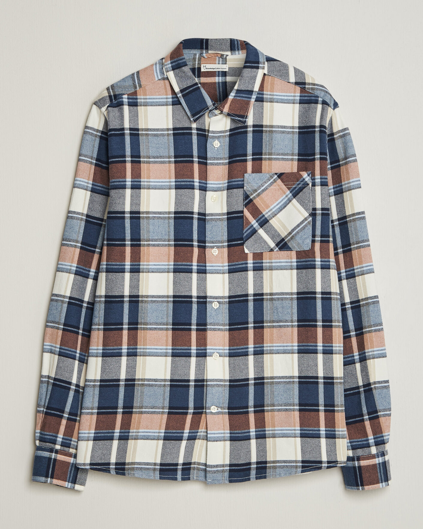 Herre | Skjorter | KnowledgeCotton Apparel | Regular Fit Check Melange Flannel Shirt Navy