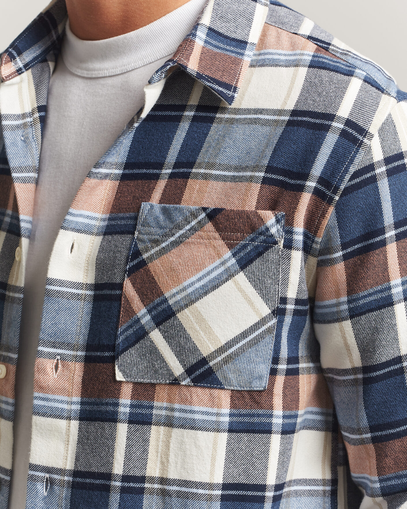 Herre | Skjorter | KnowledgeCotton Apparel | Regular Fit Check Melange Flannel Shirt Navy