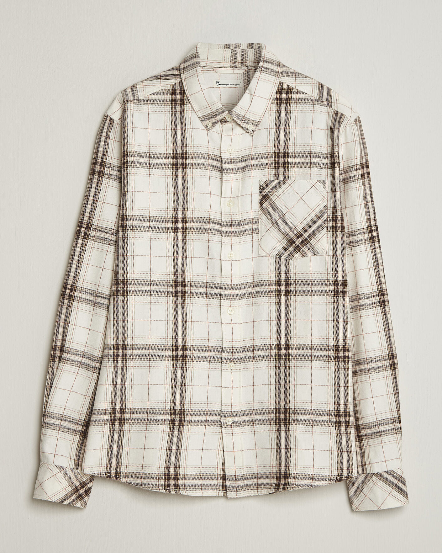 Herre | Skjorter | KnowledgeCotton Apparel | Regular Fit Check Melange Flannel Shirt Cream