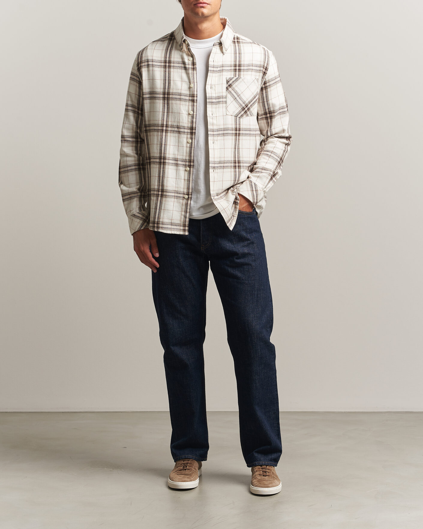Herre | Skjorter | KnowledgeCotton Apparel | Regular Fit Check Melange Flannel Shirt Cream