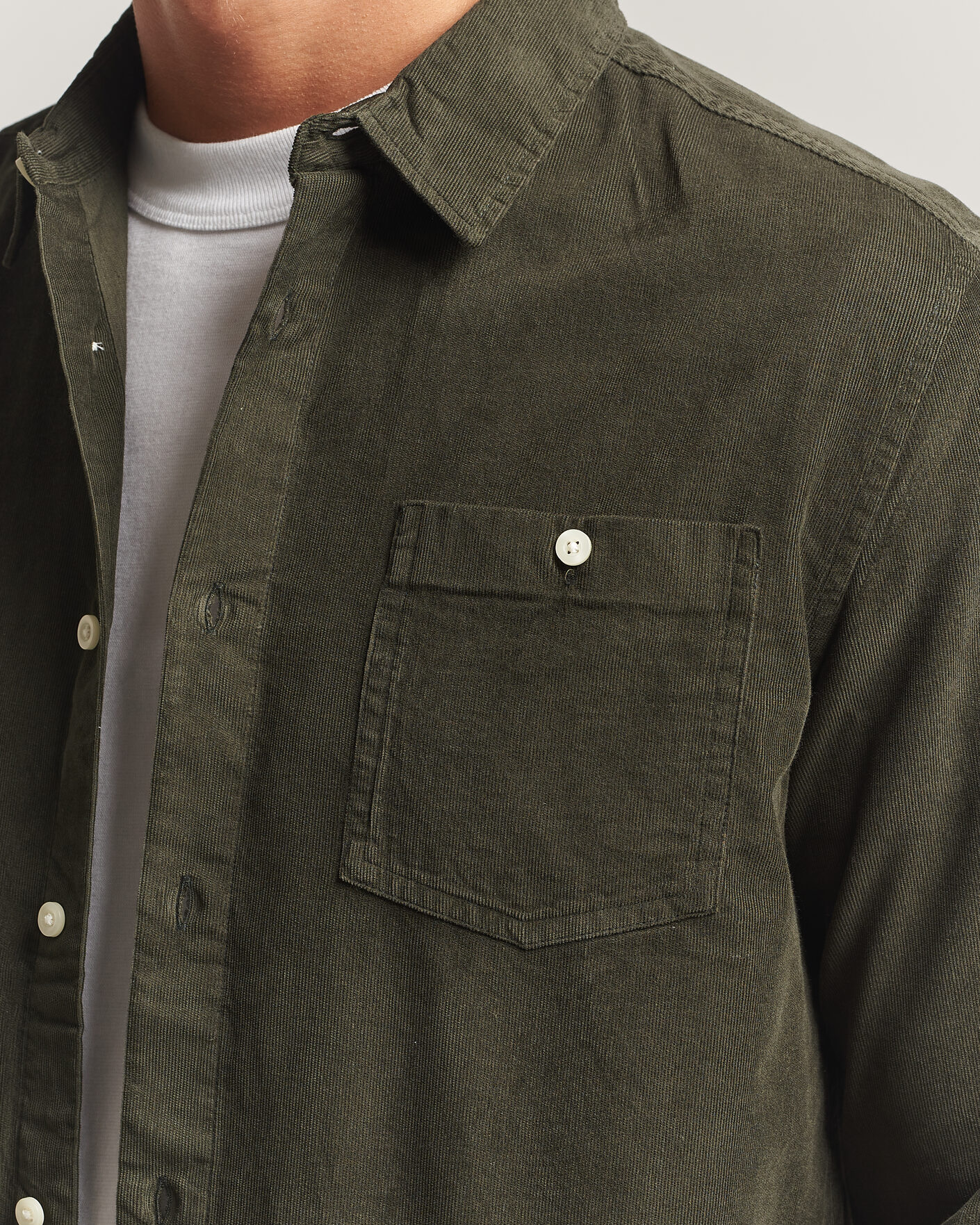 Herre | Skjorter | KnowledgeCotton Apparel | Regular Fit Cord Shirt Forest Night