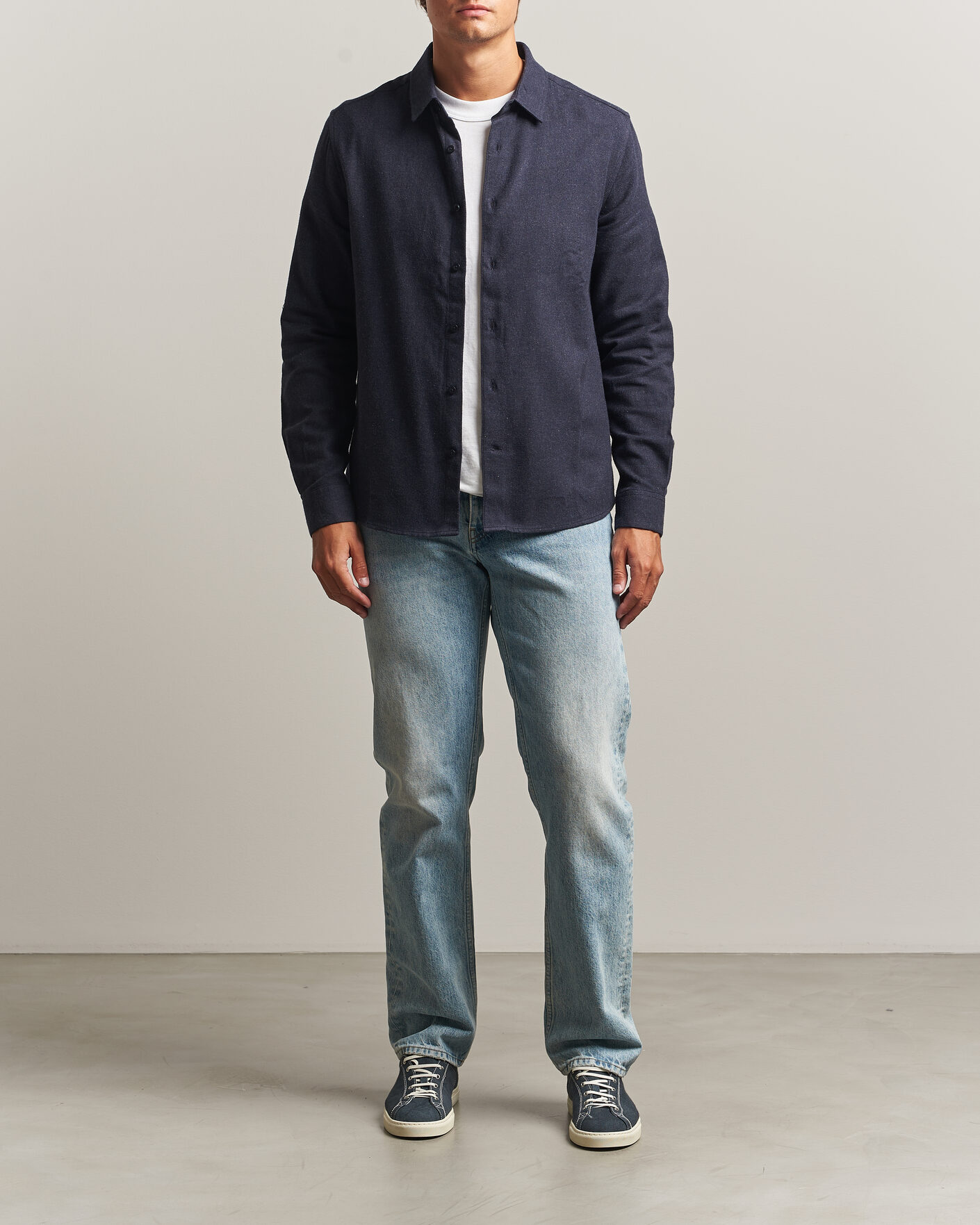 Herre | Skjorter | KnowledgeCotton Apparel | Regular Fit Melange Flannel Shirt Navy