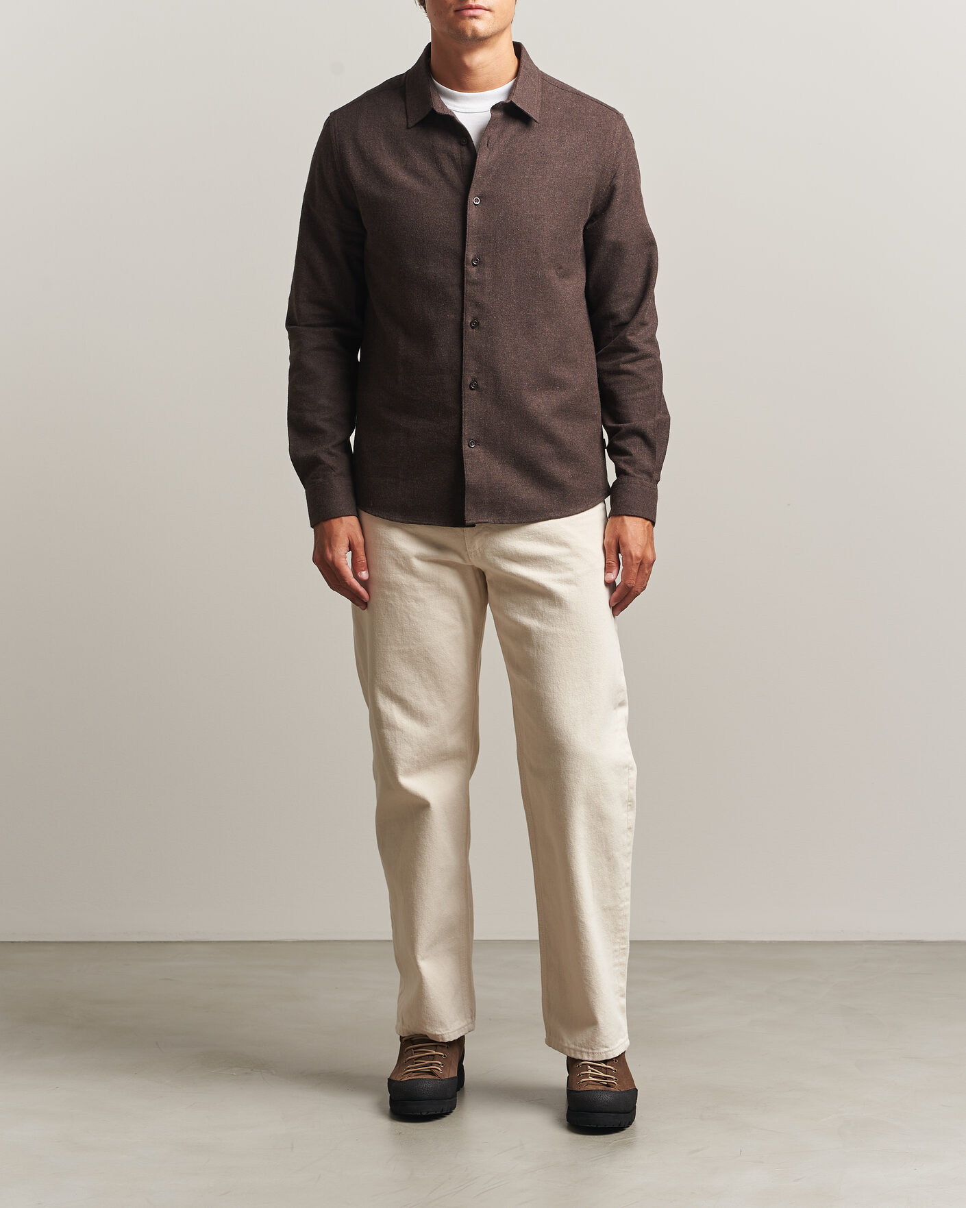 Herre | Skjorter | KnowledgeCotton Apparel | Regular Fit Melange Flannel Shirt Chocolate