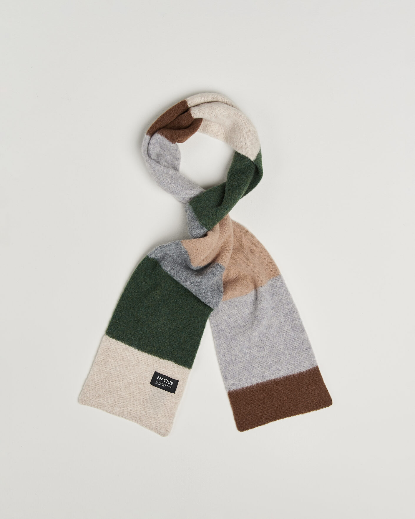 Herre | Skjerf | Robert Mackie | Rona Ribbed Shaggy Lambswool Scarf Grey/Green/Beige Mix