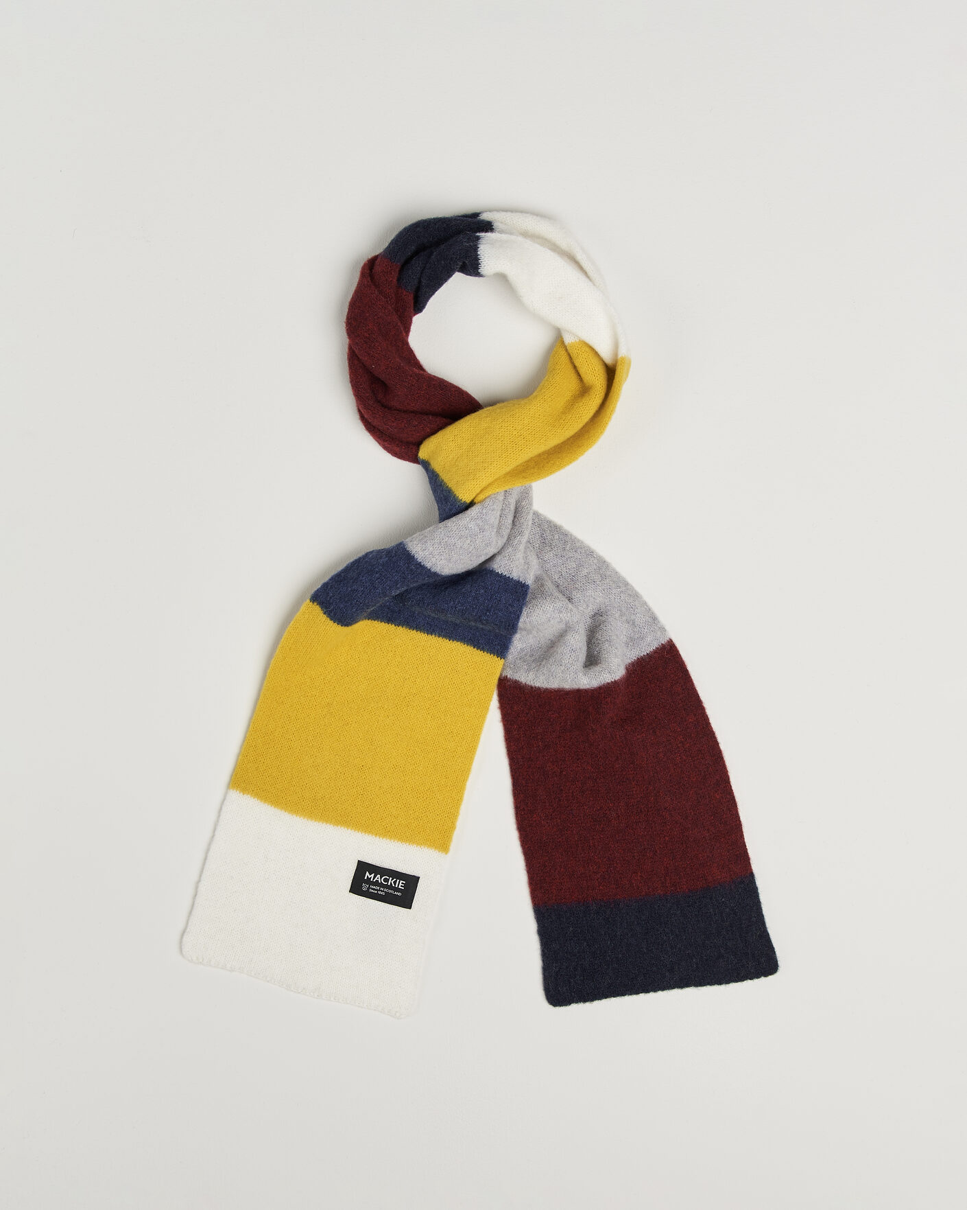 Herre | Skjerf | Robert Mackie | Rona Ribbed Shaggy Lambswool Scarf Yellow/Grey/Blue Mix