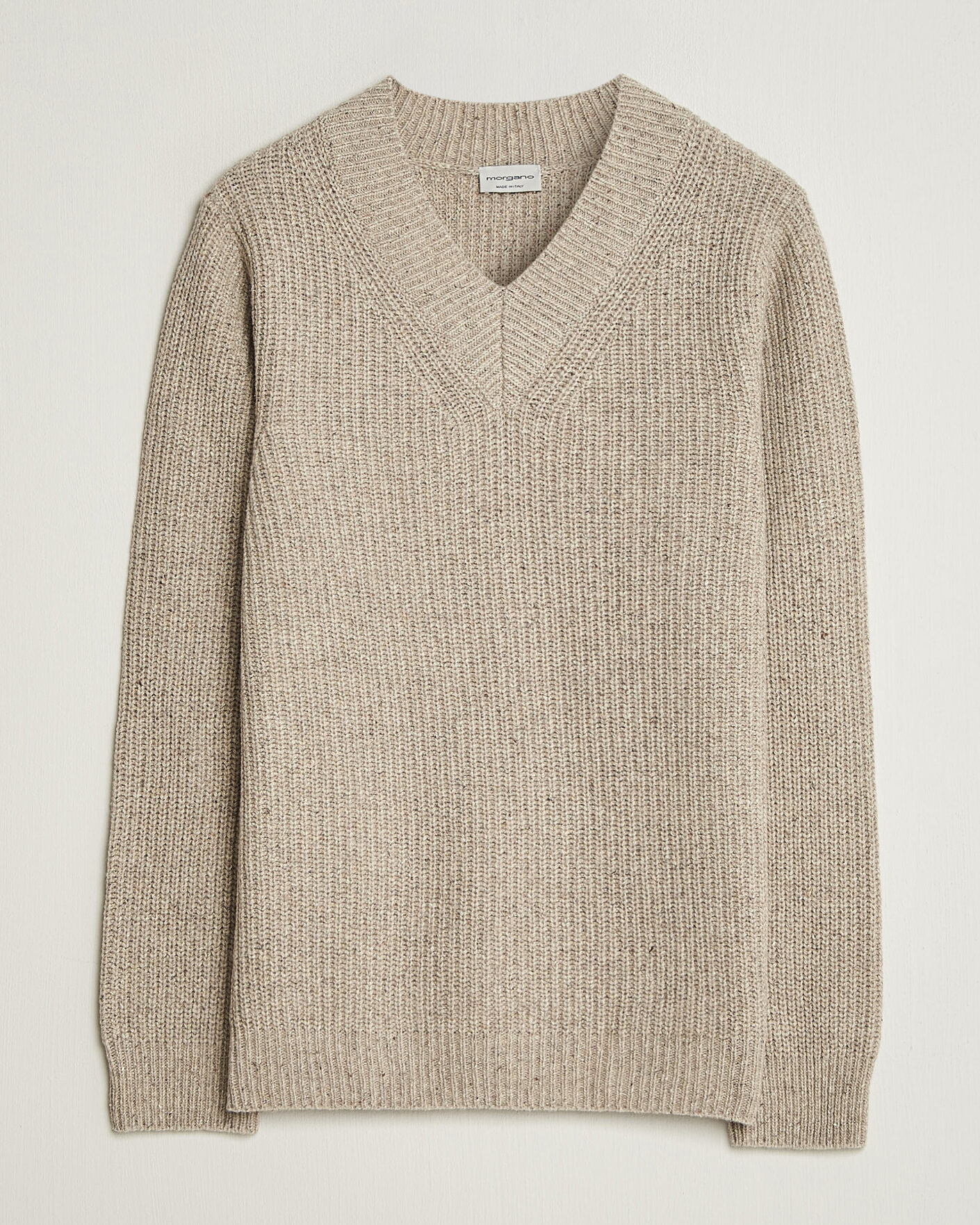 Herre | Gensere | Morgano | Fisherman Ribb Donegal Knitted V-Neck Beige