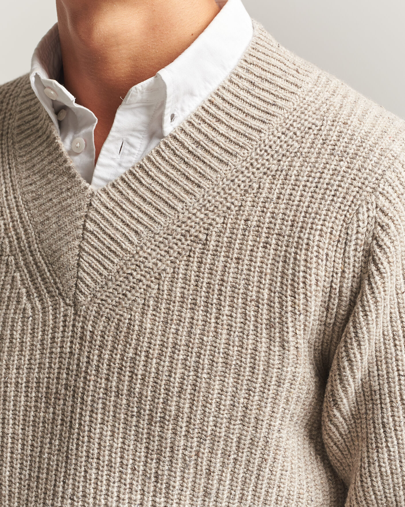 Herre | Gensere | Morgano | Fisherman Ribb Donegal Knitted V-Neck Beige
