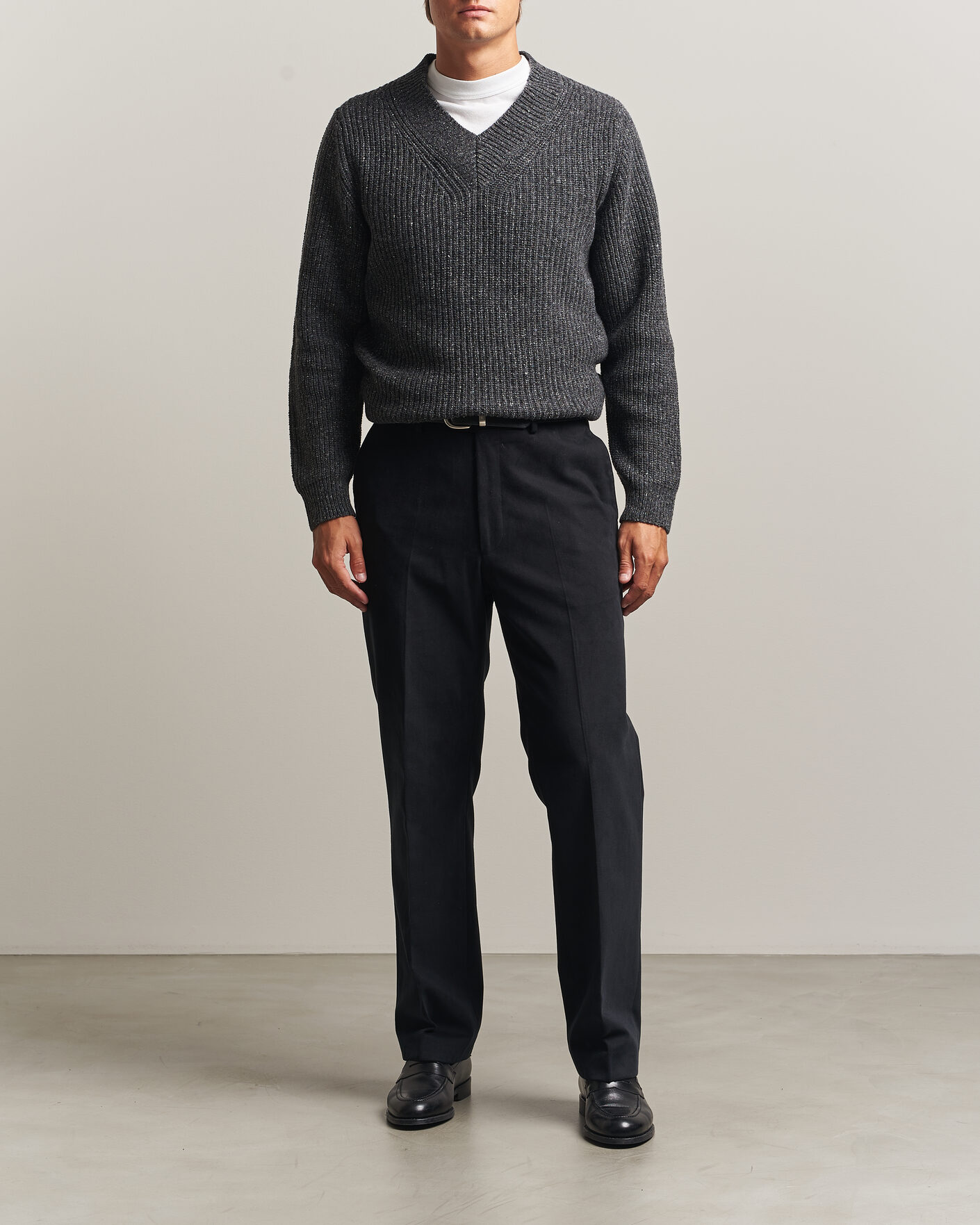 Herre | Gensere | Morgano | Fisherman Ribb Donegal Knitted V-Neck Dark Grey