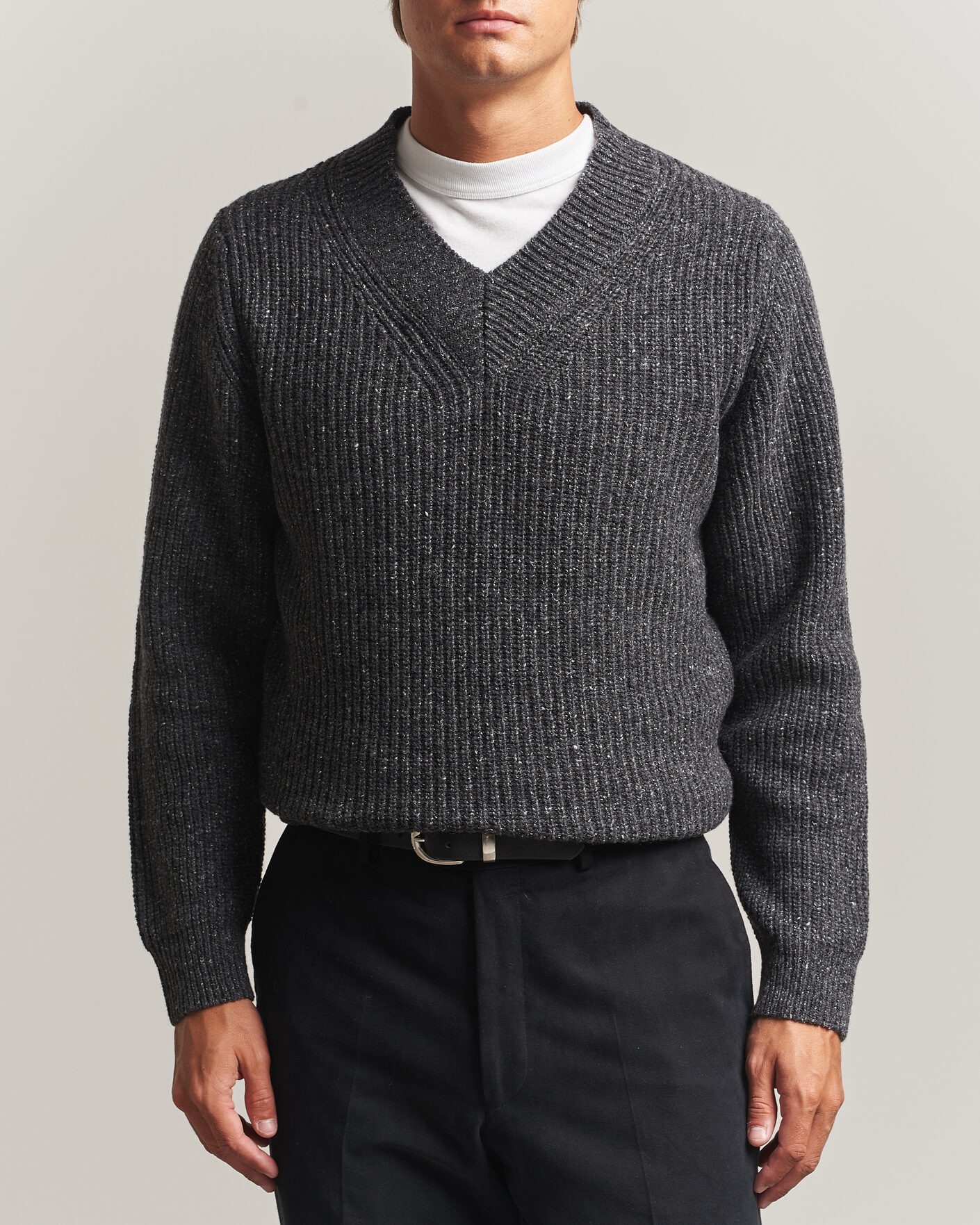 Herre | Gensere | Morgano | Fisherman Ribb Donegal Knitted V-Neck Dark Grey