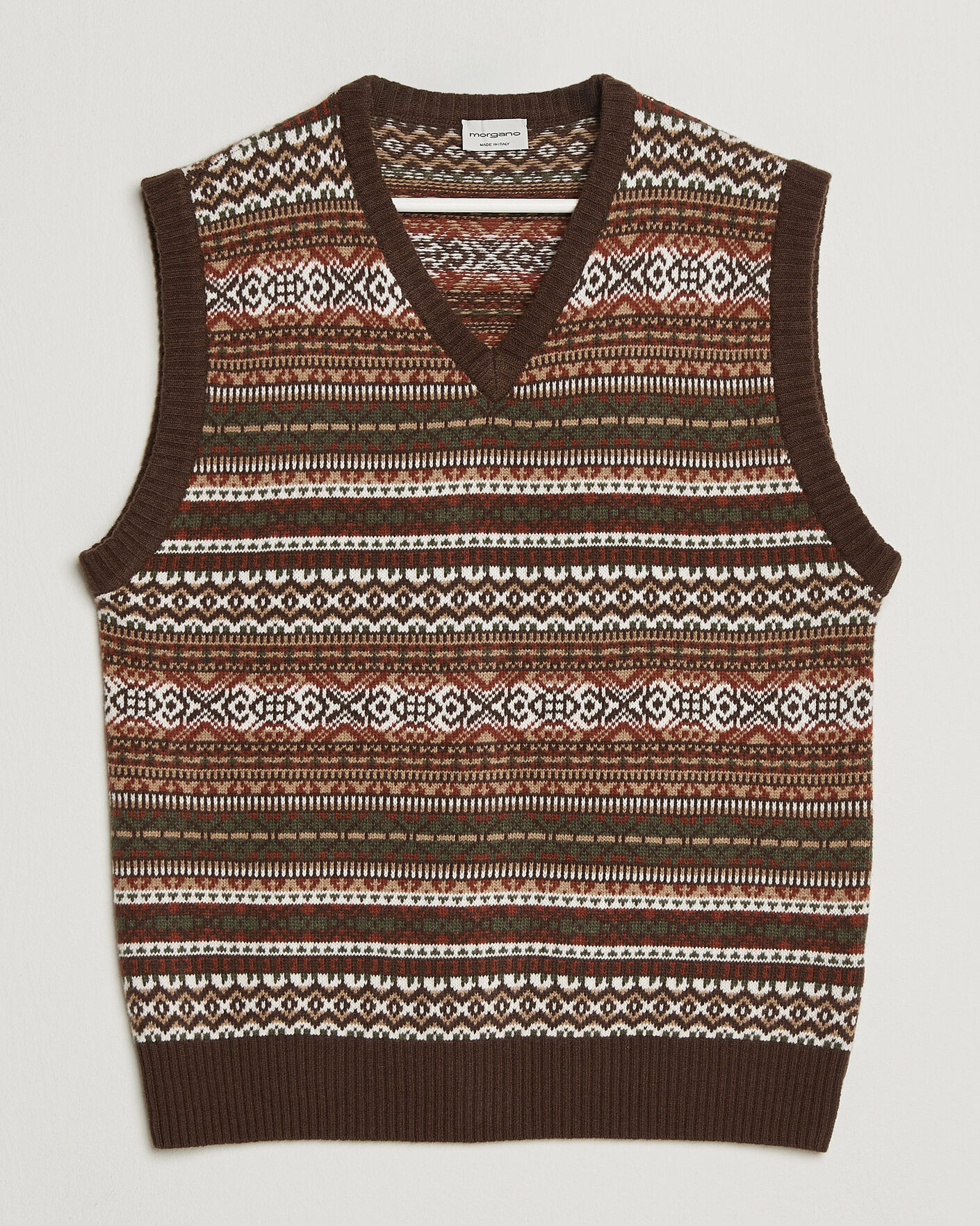 Herre | Gensere | Morgano | Wool/Cashmere Fair Isle Knitted Vest Brown