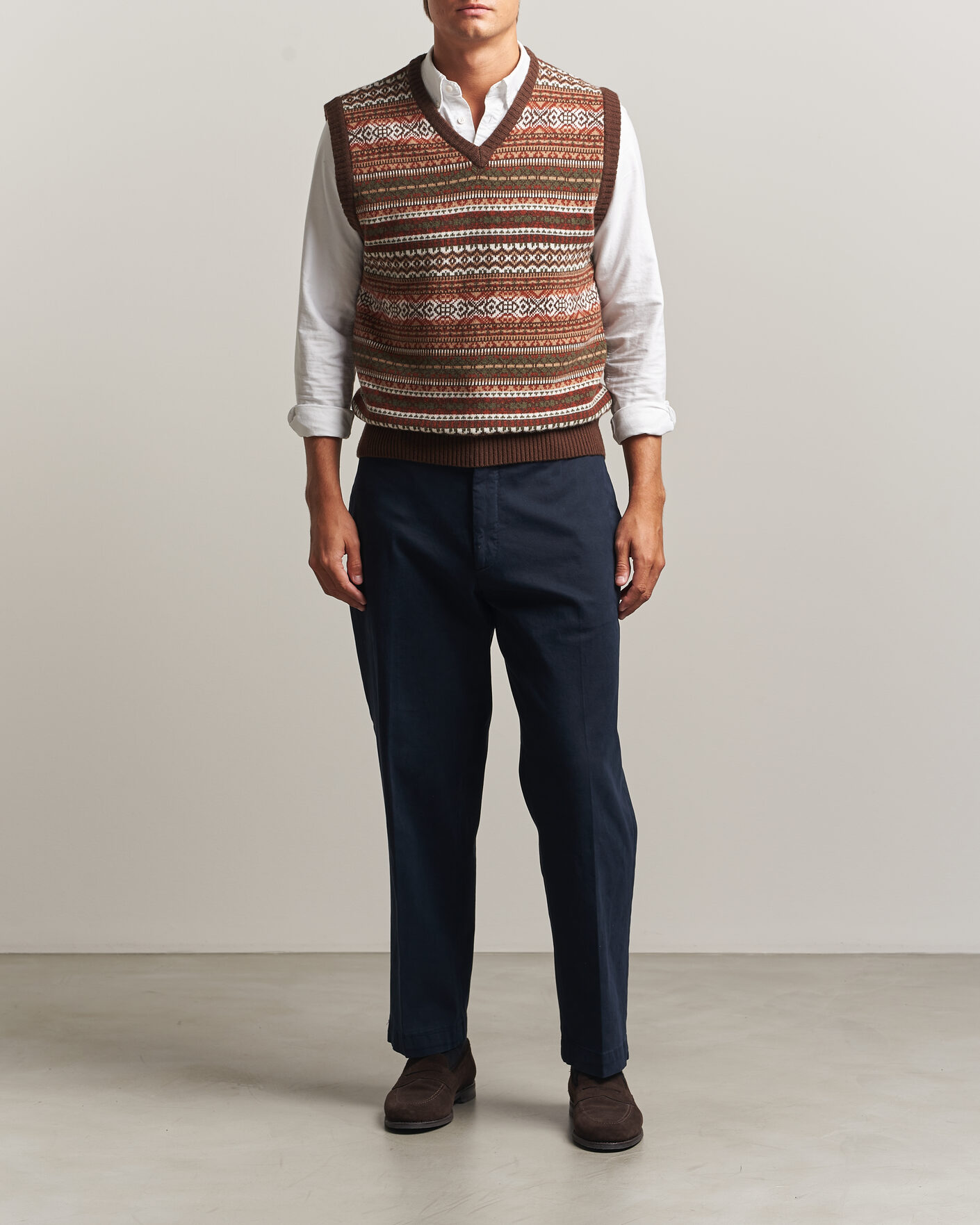 Herre | Gensere | Morgano | Wool/Cashmere Fair Isle Knitted Vest Brown
