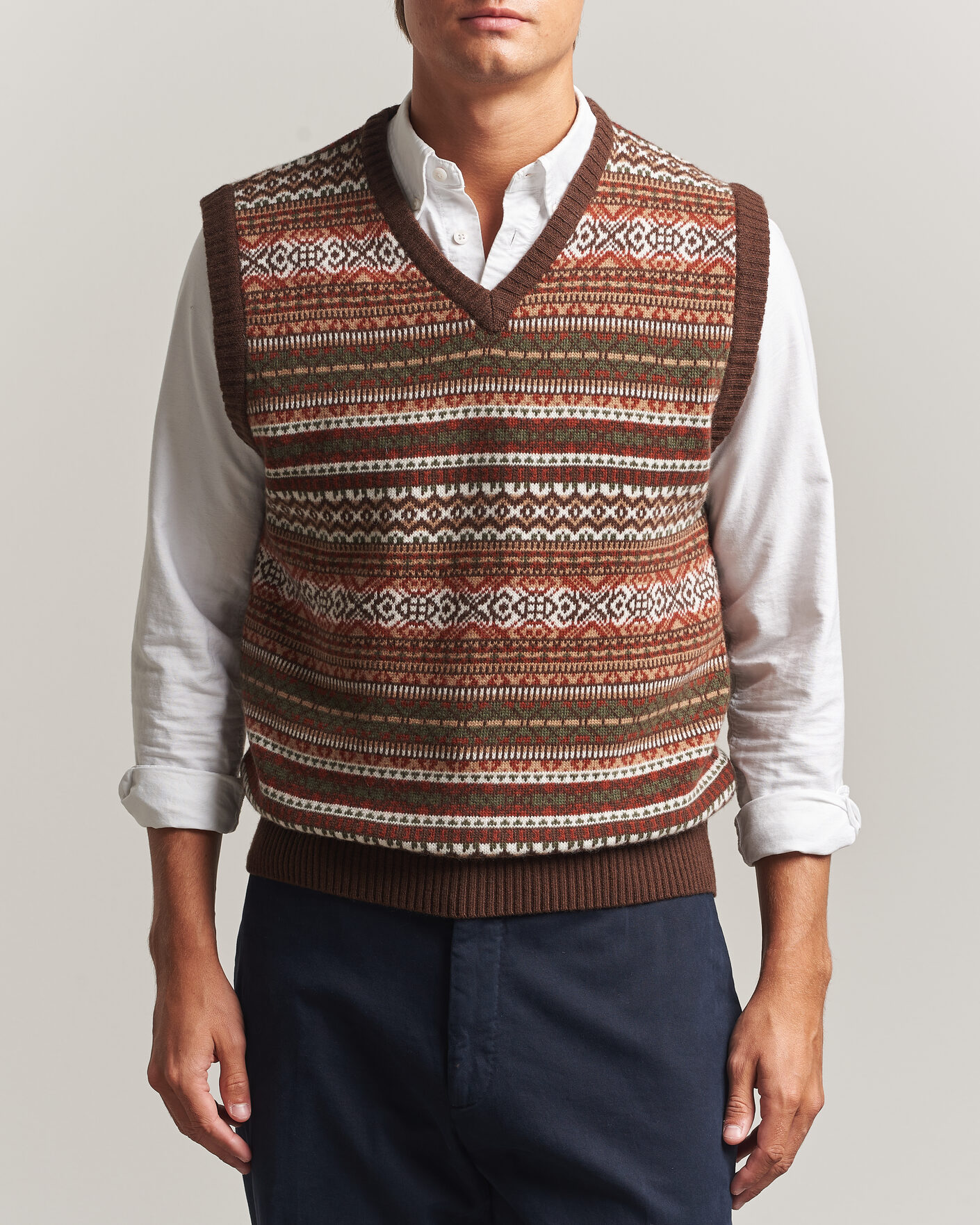 Herre | Gensere | Morgano | Wool/Cashmere Fair Isle Knitted Vest Brown
