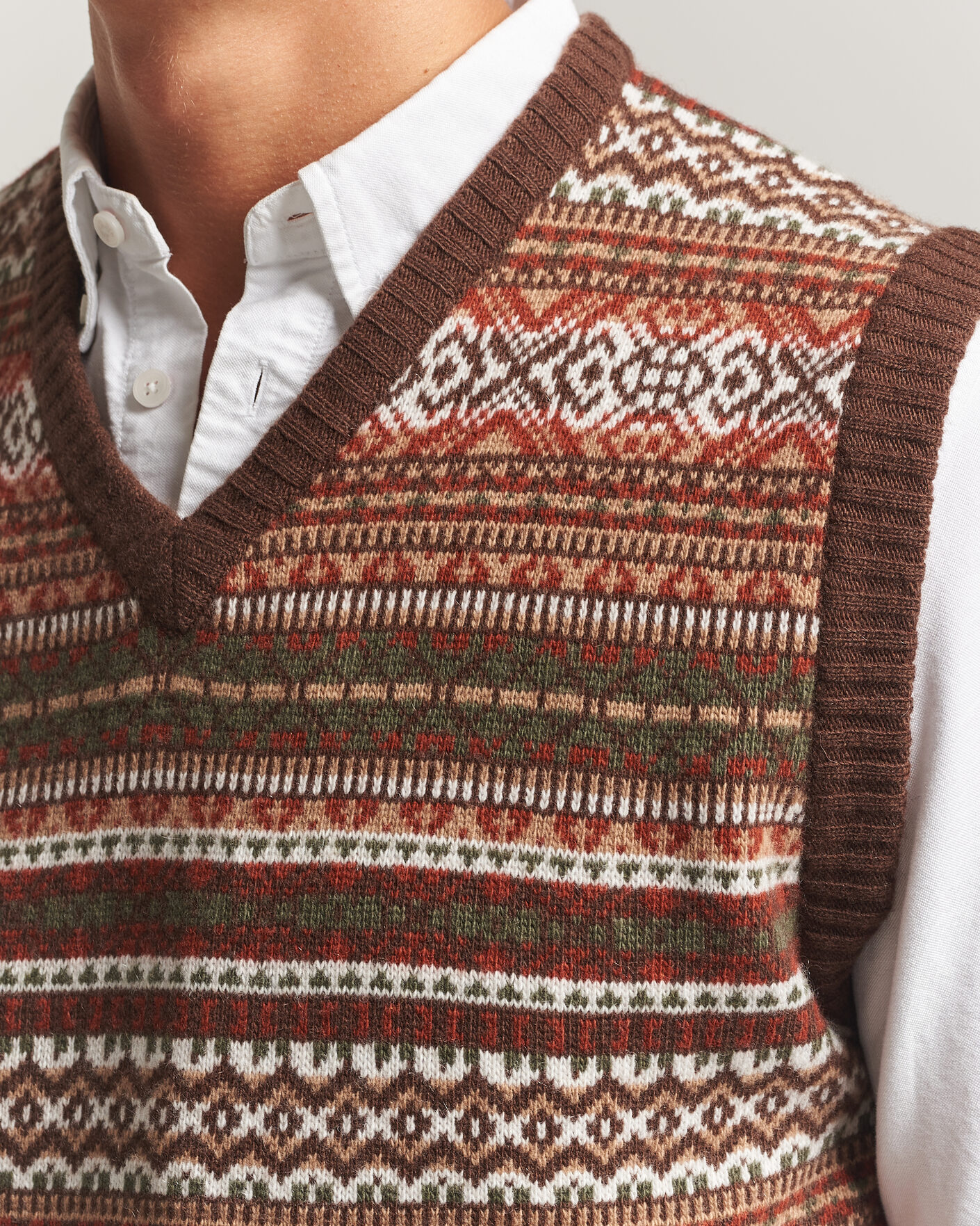 Herre | Gensere | Morgano | Wool/Cashmere Fair Isle Knitted Vest Brown