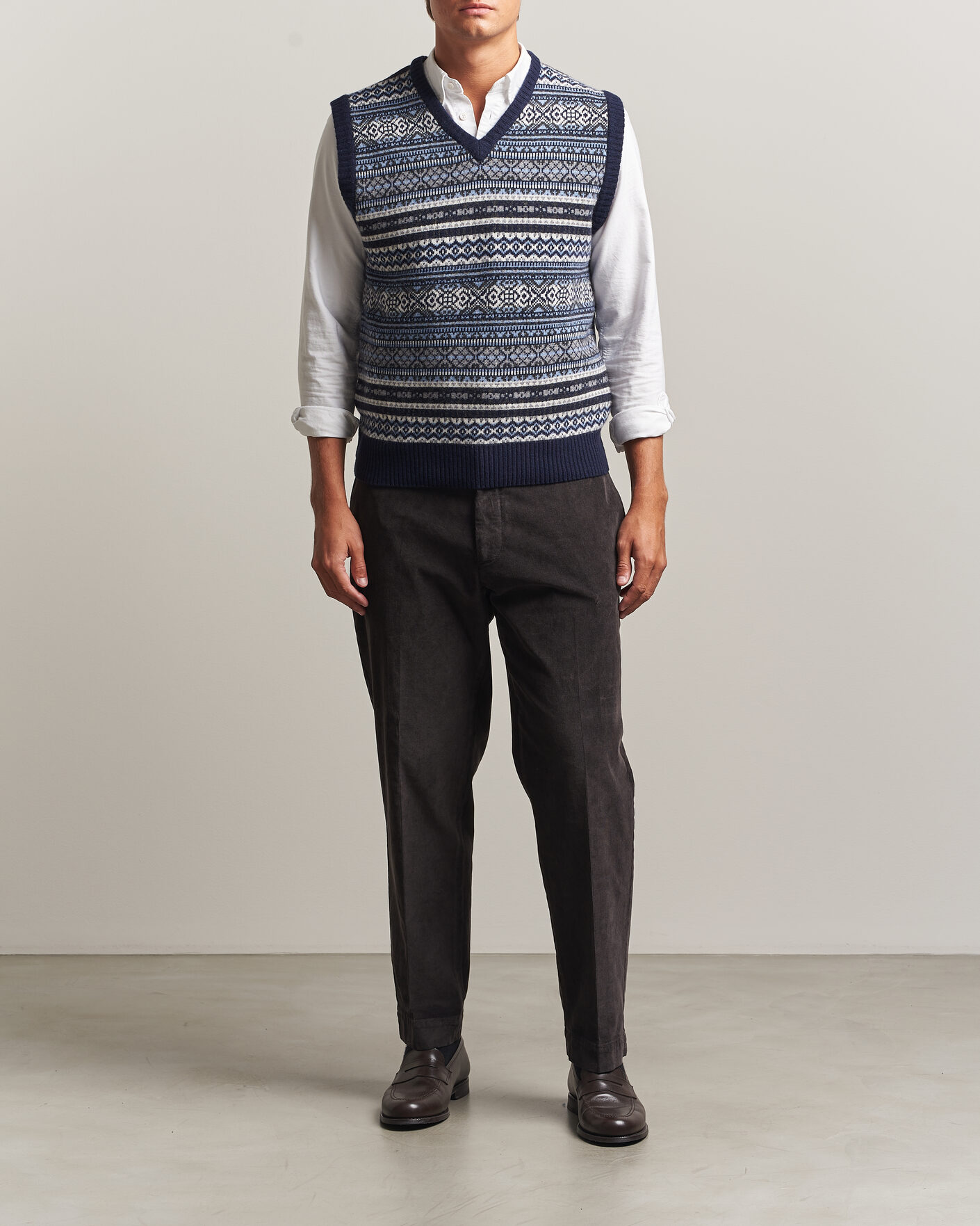 Herre | Gensere | Morgano | Wool/Cashmere Fair Isle Knitted Vest Navy