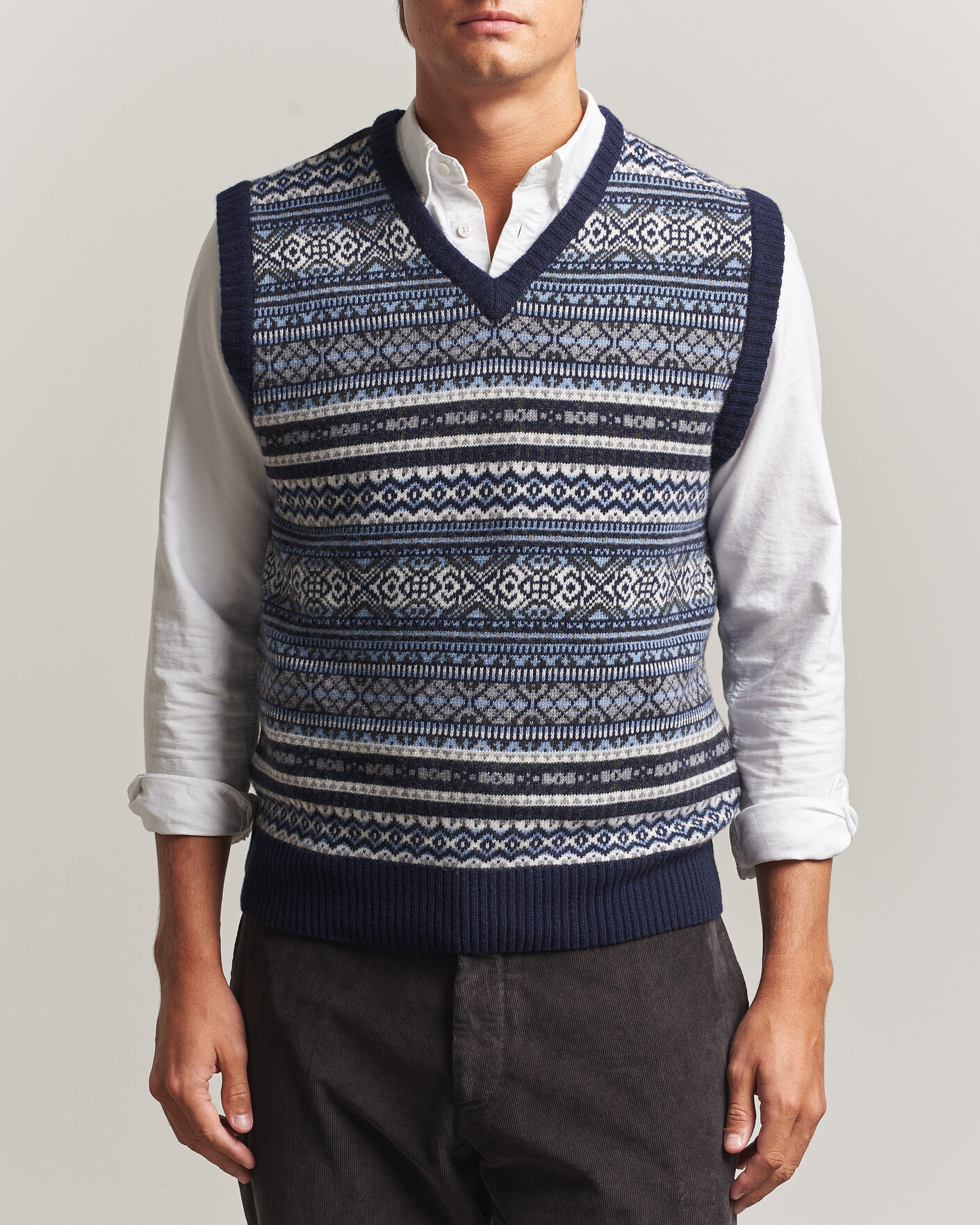 Herre | Gensere | Morgano | Wool/Cashmere Fair Isle Knitted Vest Navy