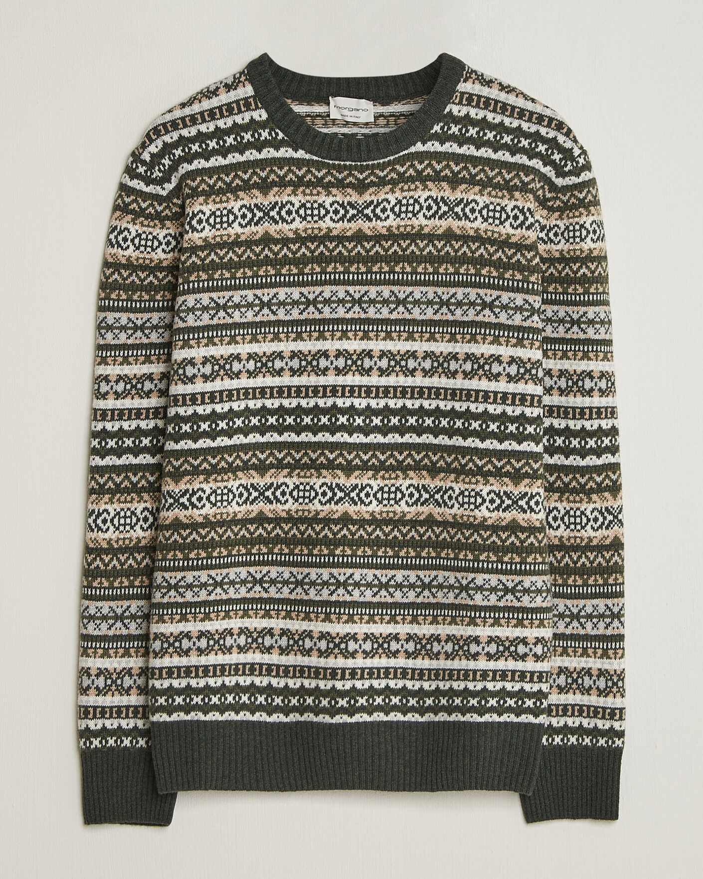 Herre | Gensere | Morgano | Wool/Cashmere Fair Isle Knitted Crewneck Green