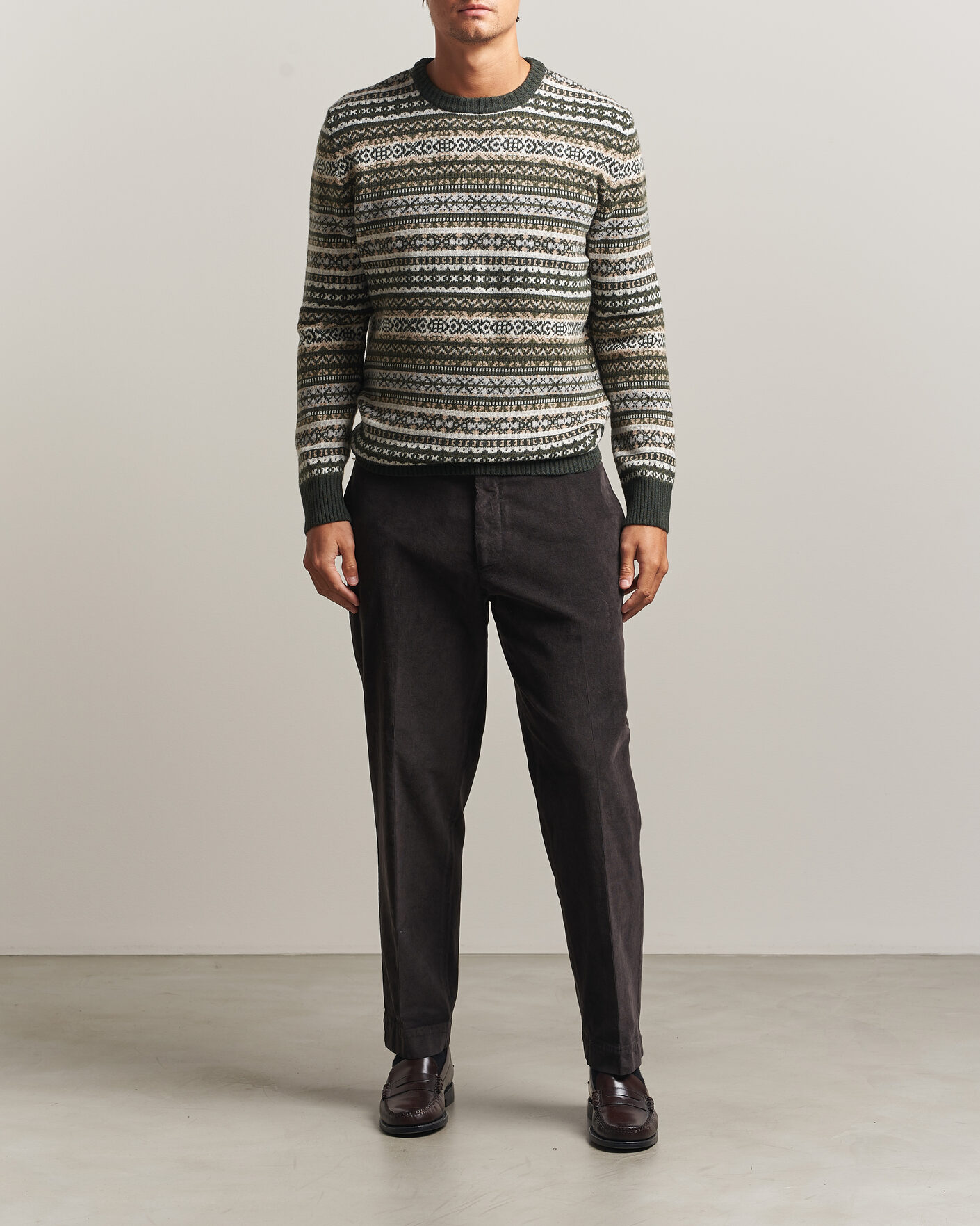 Herre | Gensere | Morgano | Wool/Cashmere Fair Isle Knitted Crewneck Green