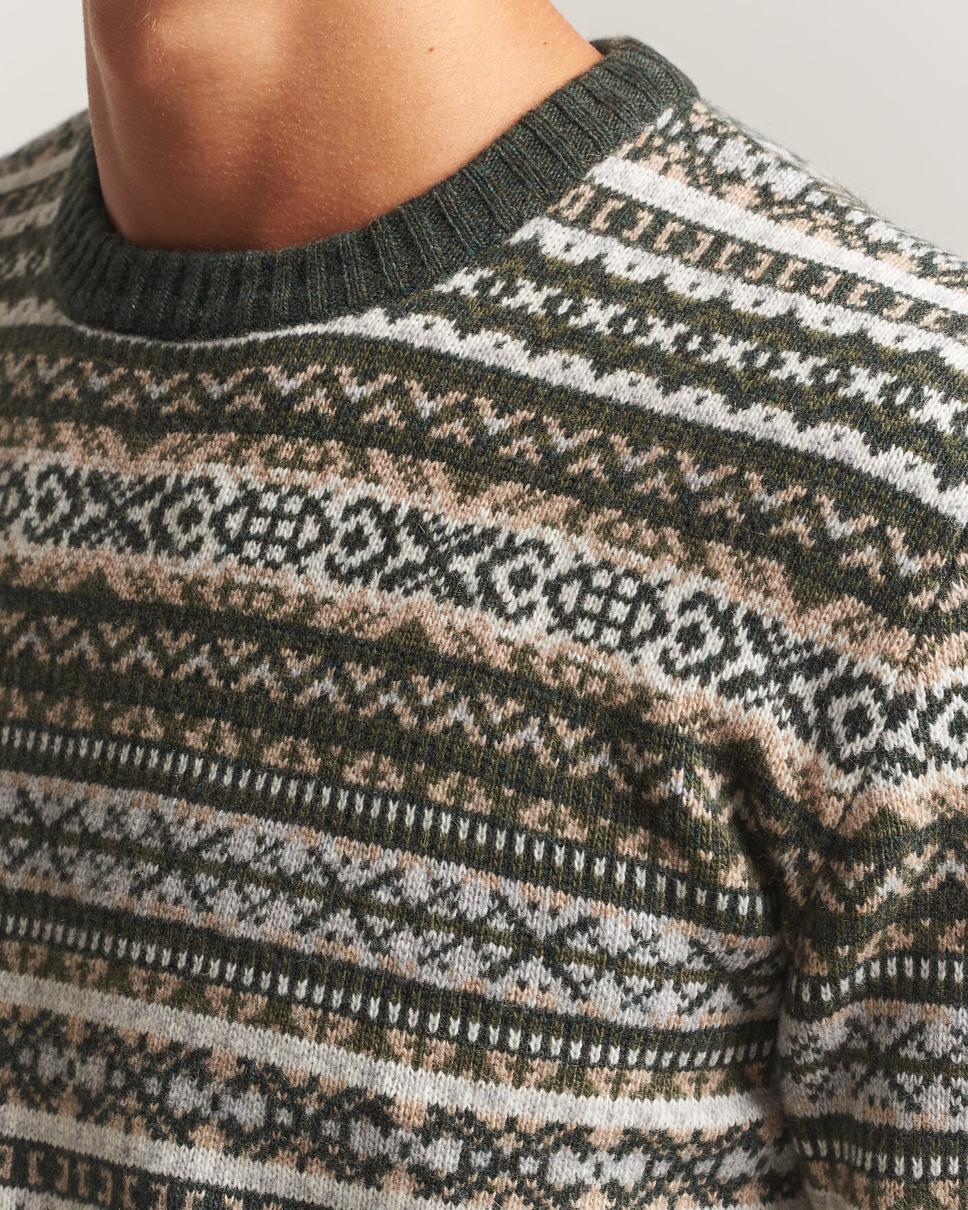 Herre | Gensere | Morgano | Wool/Cashmere Fair Isle Knitted Crewneck Green