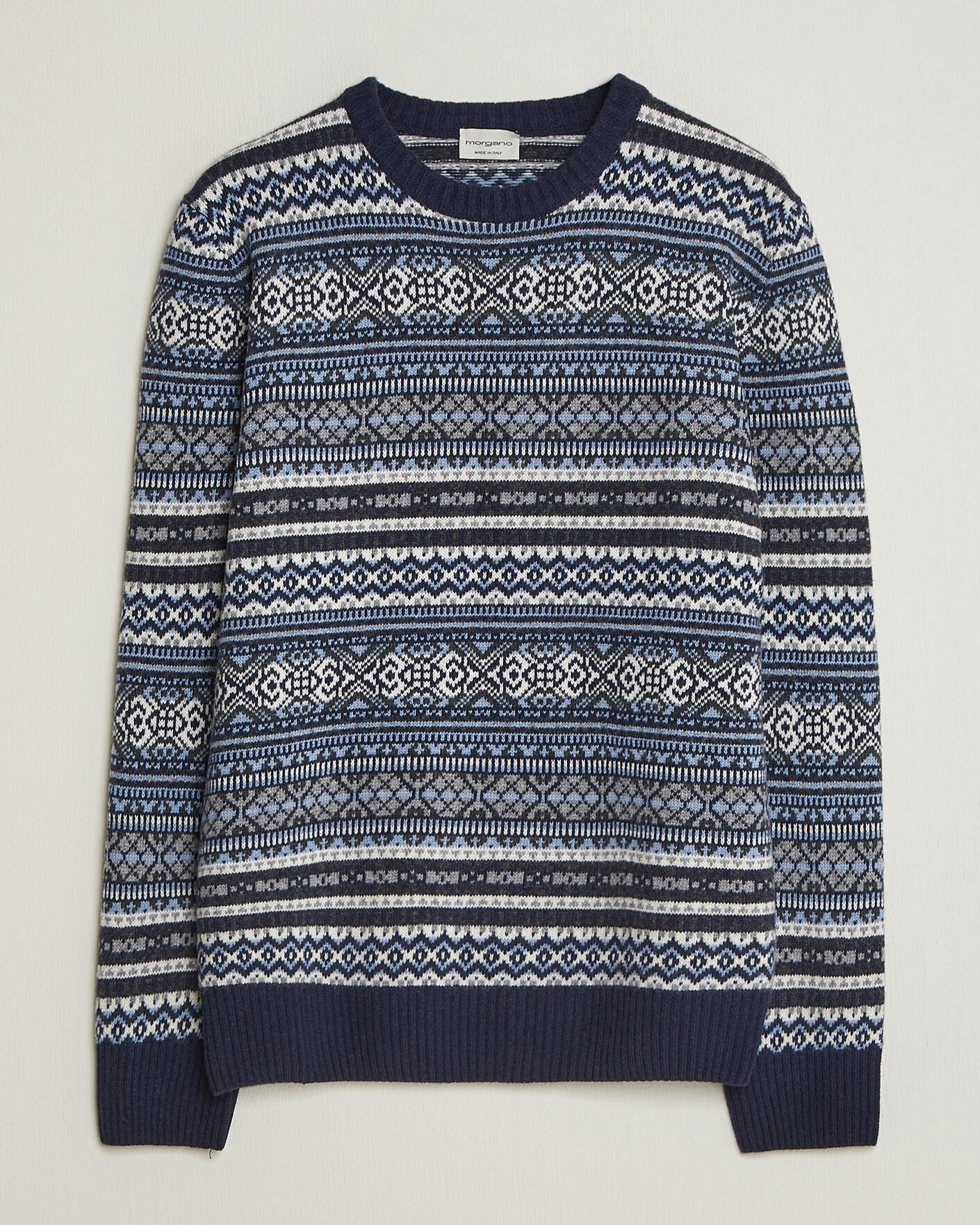 Herre | Gensere | Morgano | Wool/Cashmere Fair Isle Knitted Crewneck Navy
