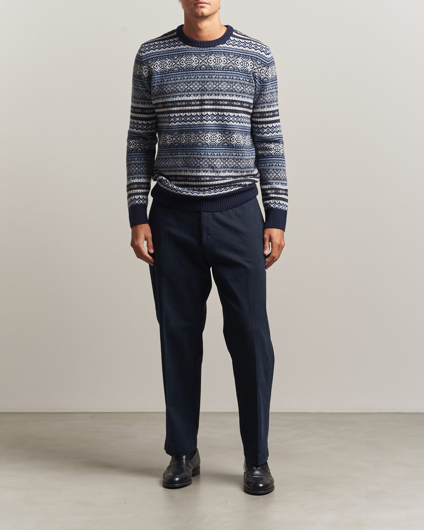 Herre | Gensere | Morgano | Wool/Cashmere Fair Isle Knitted Crewneck Navy