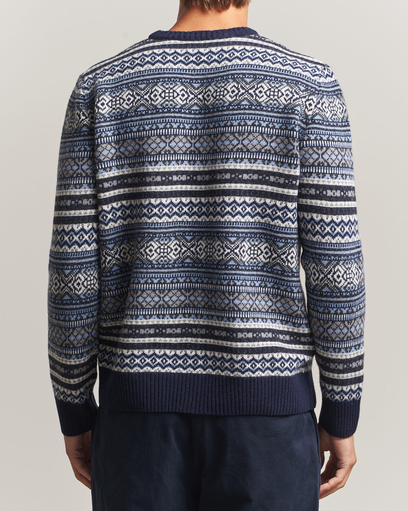 Herre | Gensere | Morgano | Wool/Cashmere Fair Isle Knitted Crewneck Navy