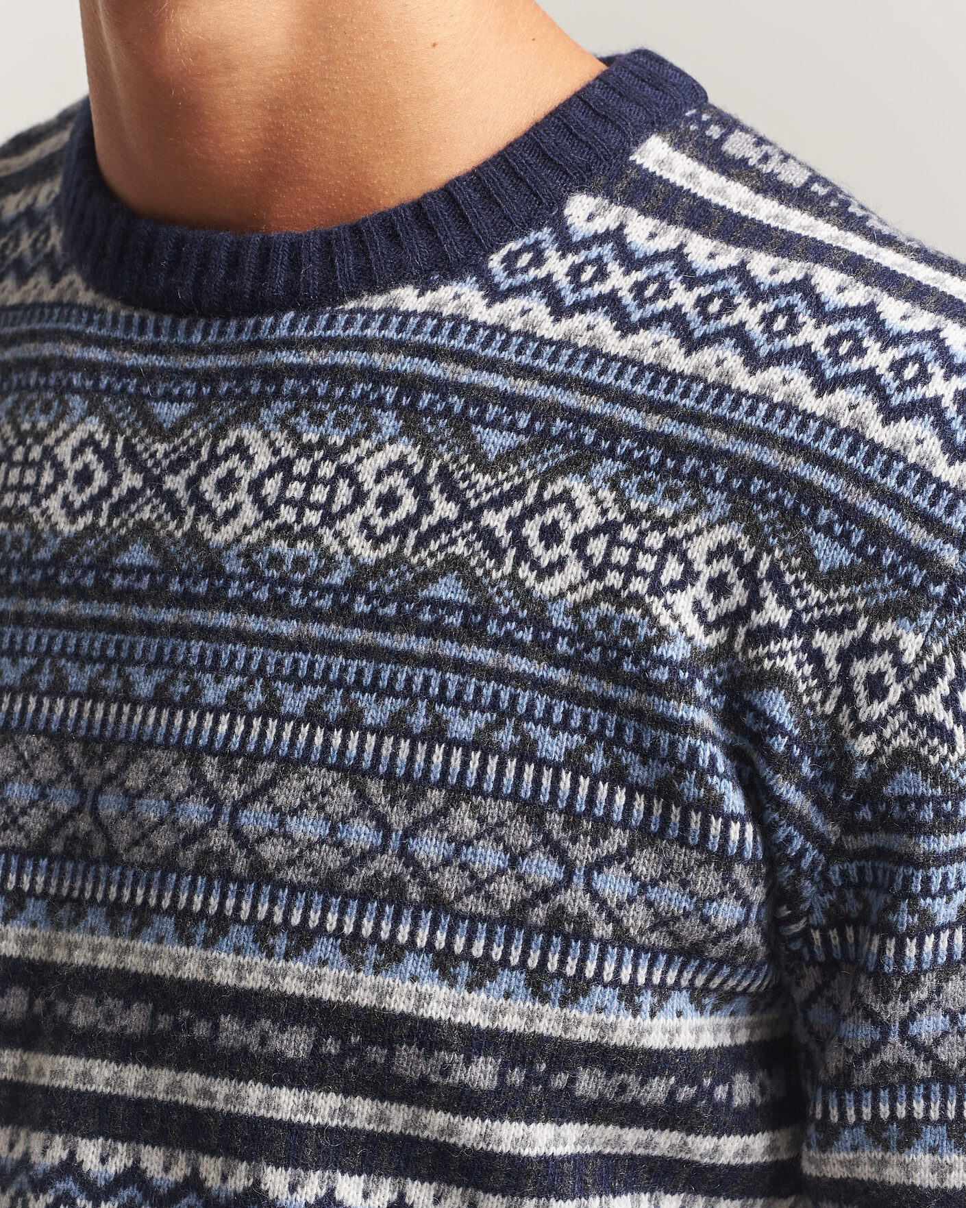 Herre | Gensere | Morgano | Wool/Cashmere Fair Isle Knitted Crewneck Navy