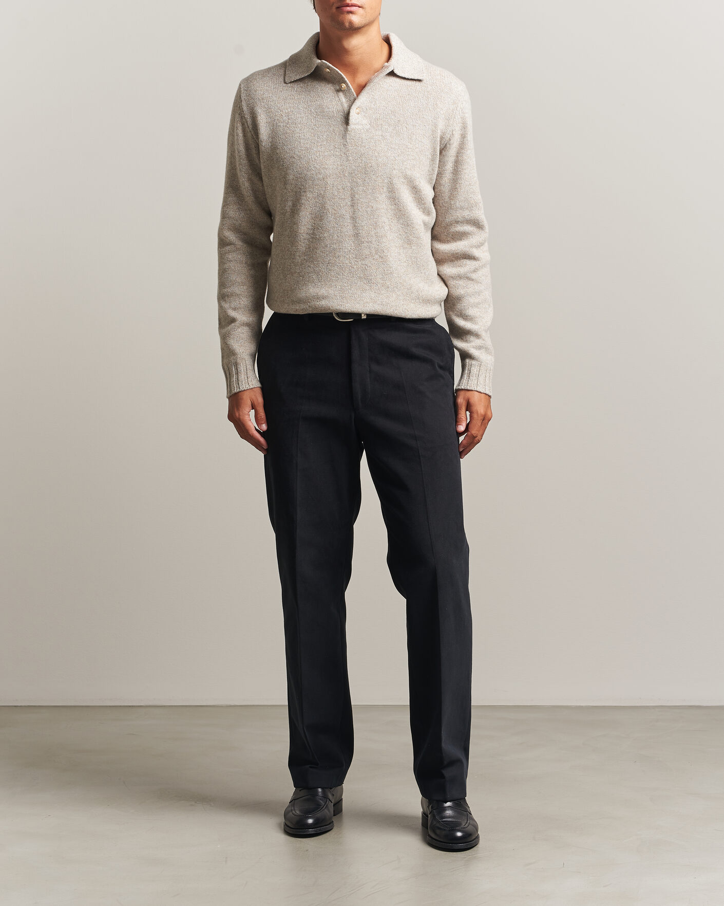 Herre | Gensere | Morgano | Wool/Cashmere Knitted Polo Beige