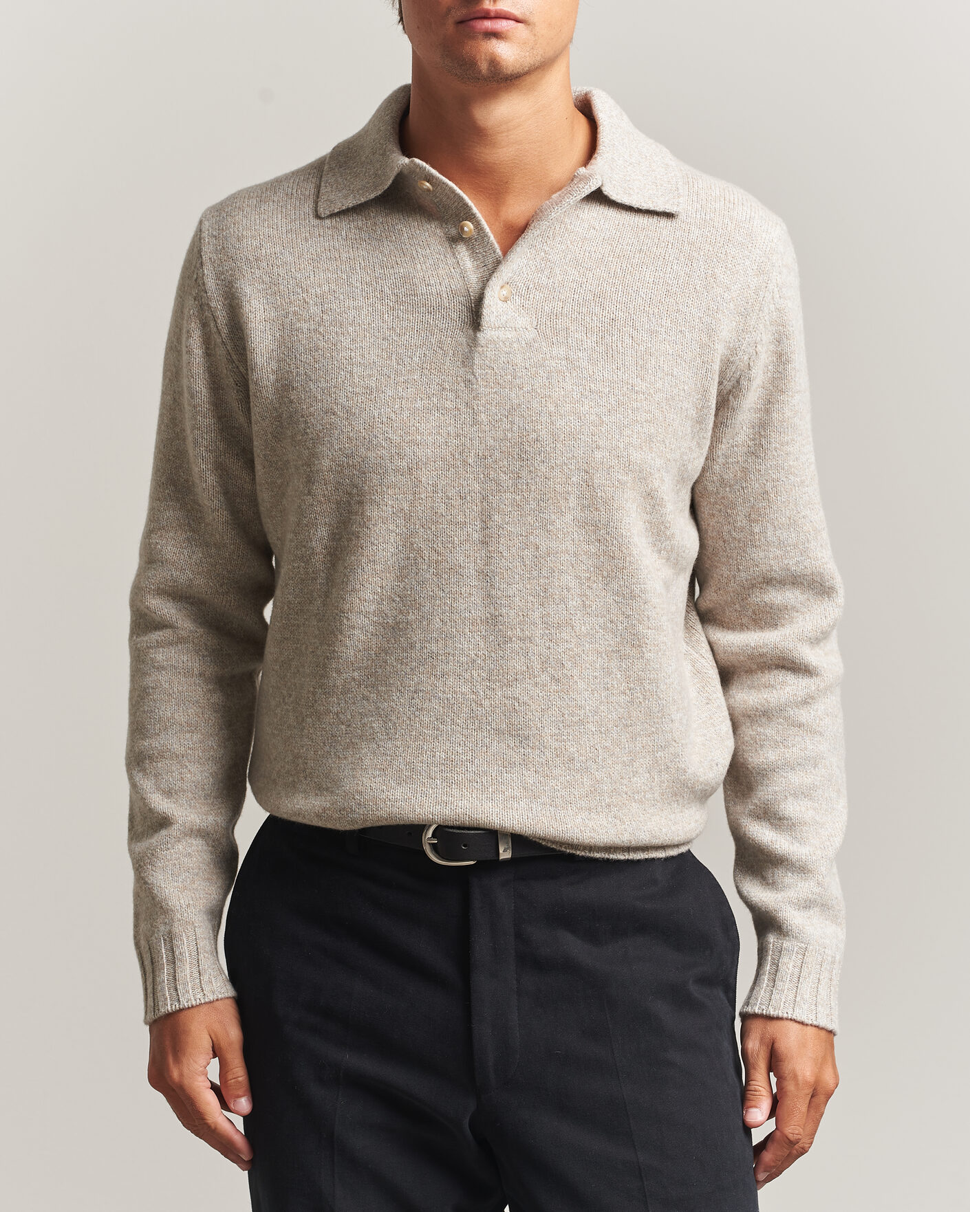 Herre | Gensere | Morgano | Wool/Cashmere Knitted Polo Beige