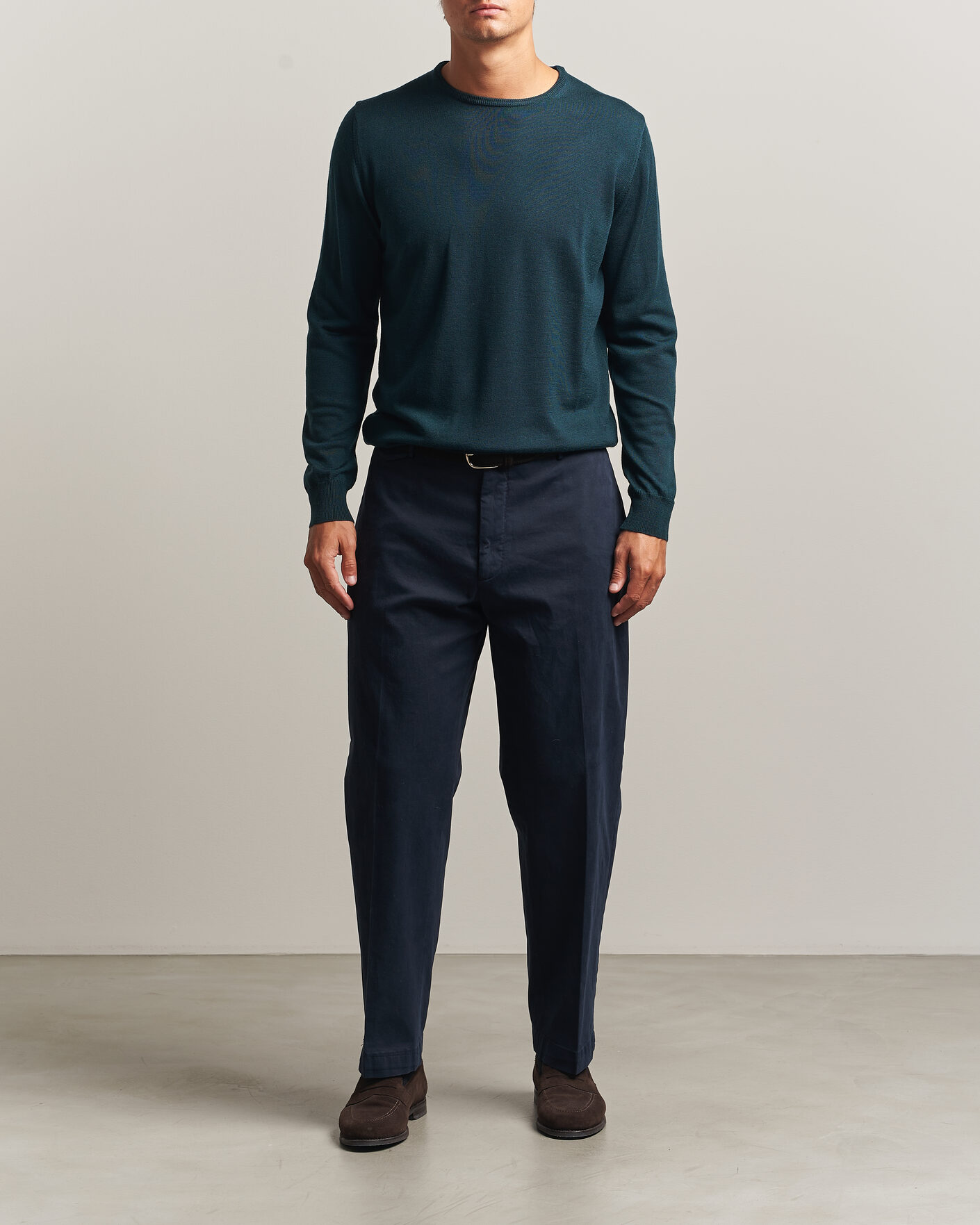 Herre | Gensere | Morgano | Extra Fine Merino Wool Crewneck Bottle Green